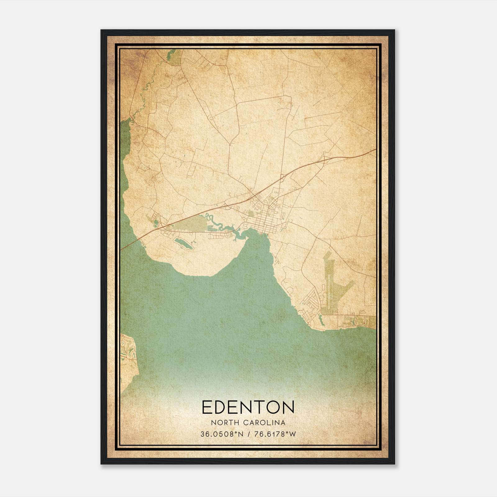 Vintage Edenton North Carolina Map Poster, Edenton NC City Road Wall Art Print Vintage Edenton North Carolina Map Poster, Edenton NC City Road Wall Art Print