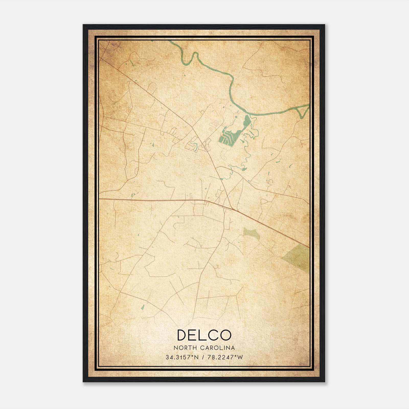 Vintage Delco North Carolina Map Poster, Delco NC City Road Wall Art Print Vintage Delco North Carolina Map Poster, Delco NC City Road Wall Art Print