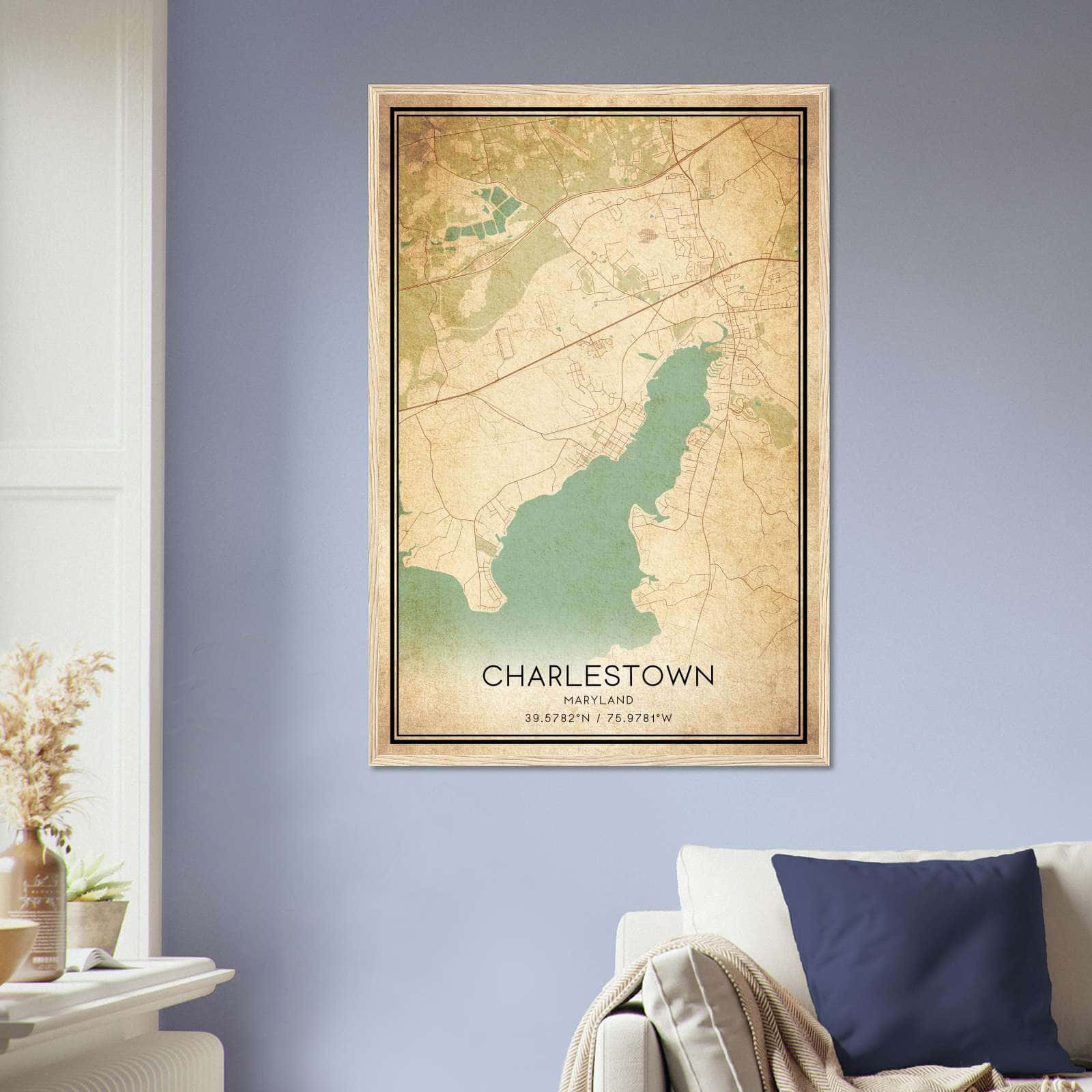 Vintage Charlestown Maryland Map Poster, Charlestown MD City Road Wall Art Print