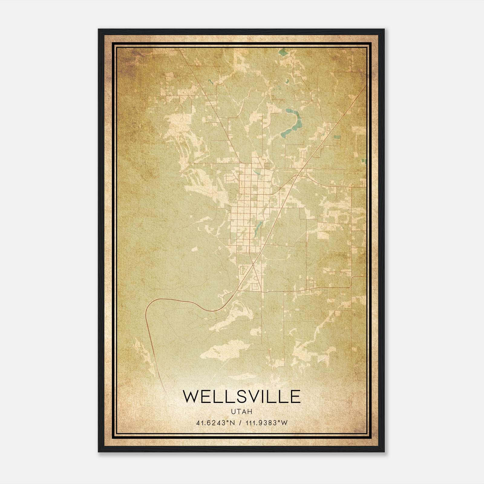 Vintage Wellsville Utah Map Poster, Wellsville UT City Road Wall Art Print Vintage Wellsville Utah Map Poster, Wellsville UT City Road Wall Art Print