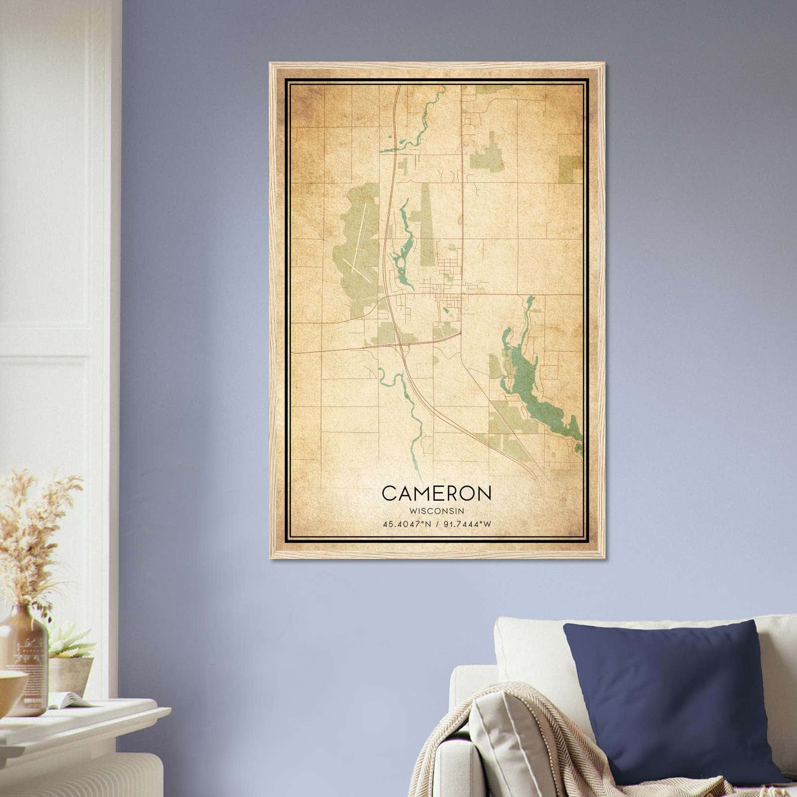 Vintage Cameron Wisconsin Map Poster, Cameron WI City Road Wall Art Print