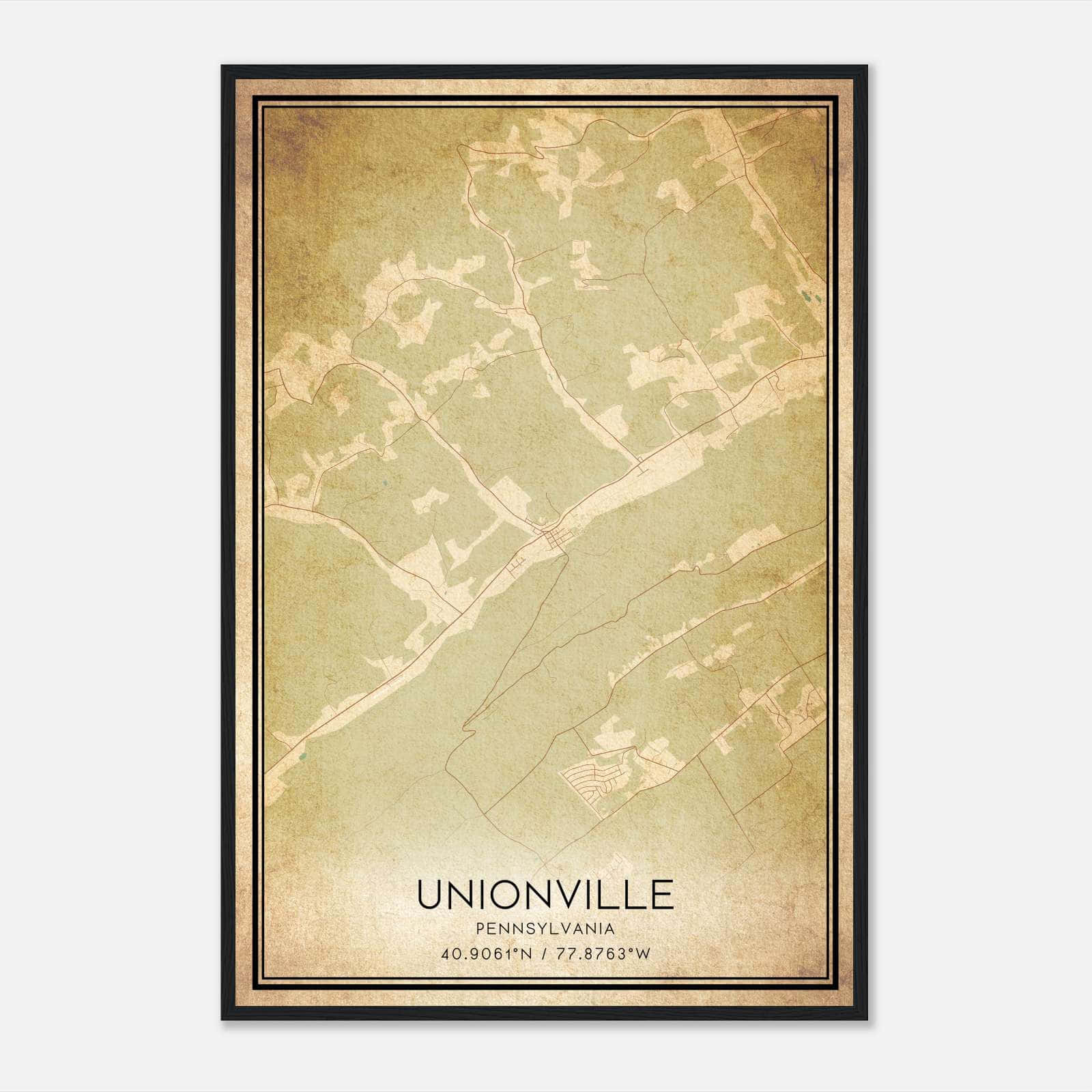 Vintage Unionville Pennsylvania Map Poster, Unionville PA City Road Wall Art Print Vintage Unionville Pennsylvania Map Poster, Unionville PA City Road Wall Art Print