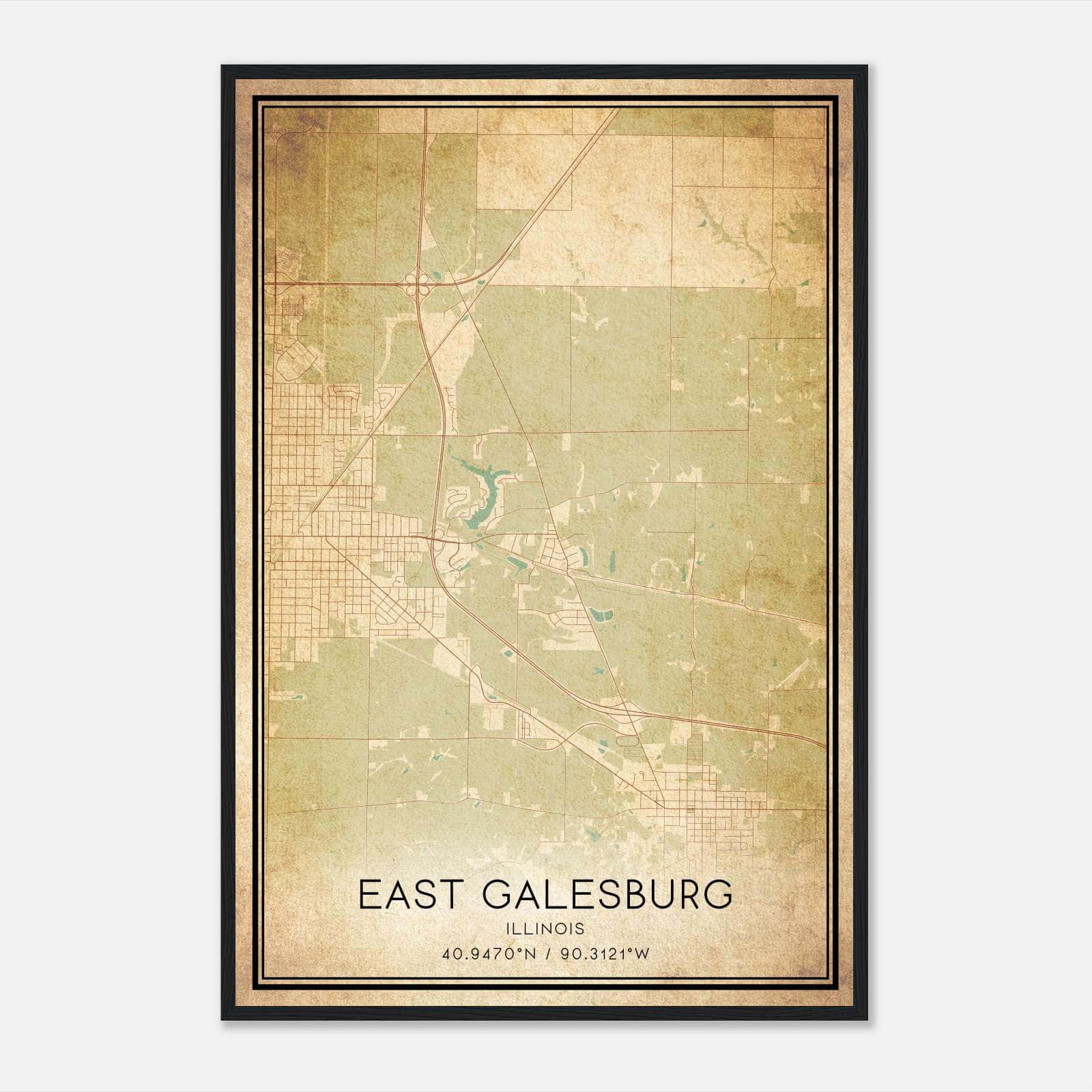 Vintage East Galesburg Illinois Map Poster, East Galesburg IL City Road Wall Art Print Vintage East Galesburg Illinois Map Poster, East Galesburg IL City Road Wall Art Print