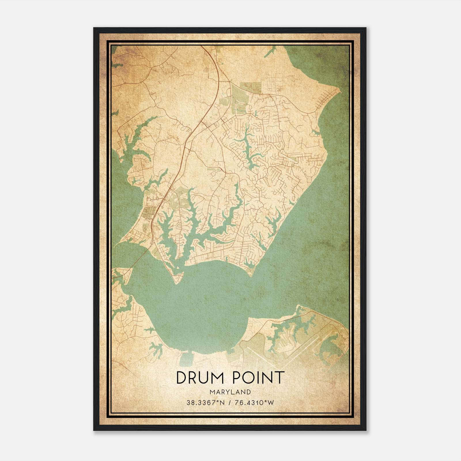 Vintage Drum Point Maryland Map Poster, Drum Point MD City Road Wall Art Print Vintage Drum Point Maryland Map Poster, Drum Point MD City Road Wall Art Print