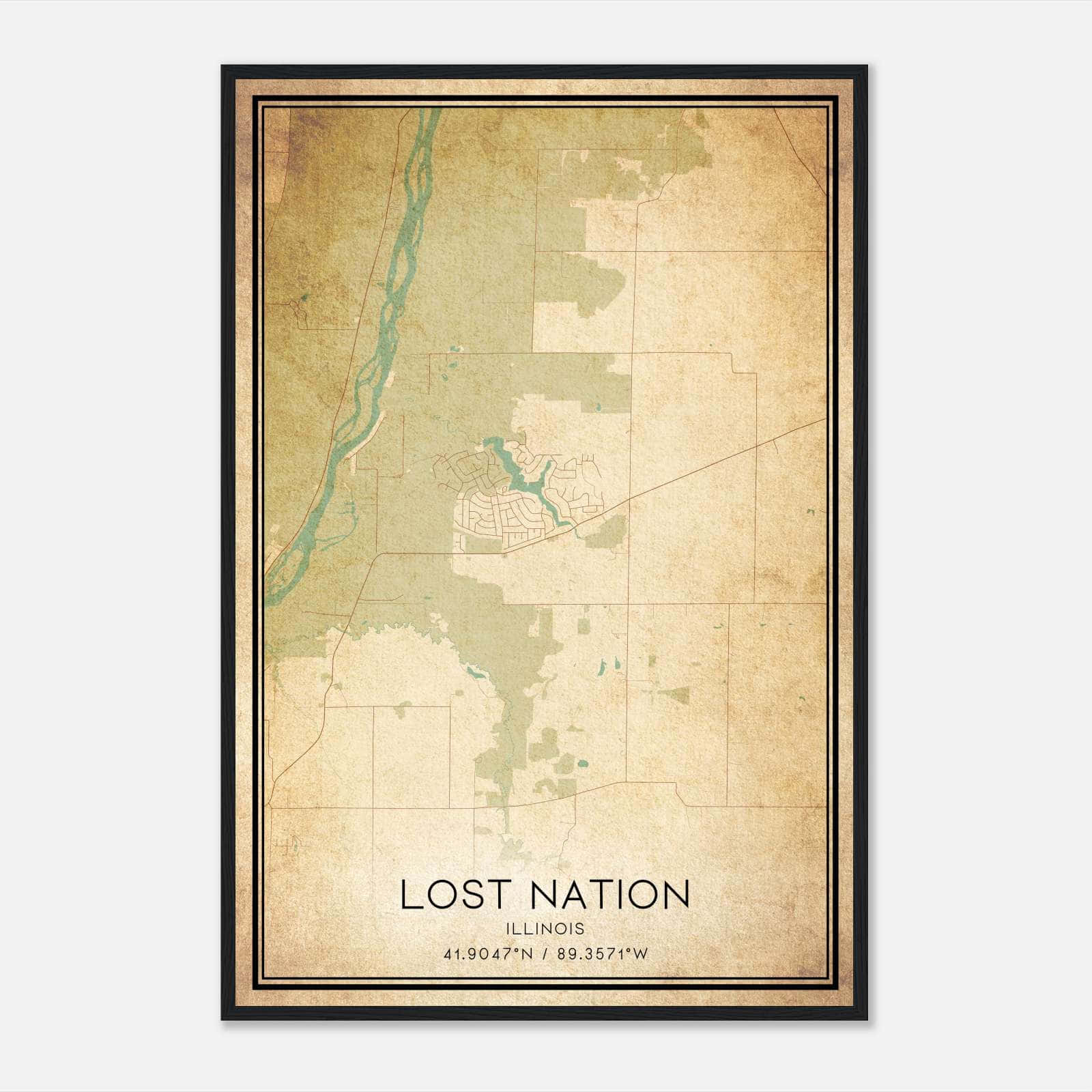 Vintage Lost Nation Illinois Map Poster, Lost Nation IL City Road Wall Art Print Vintage Lost Nation Illinois Map Poster, Lost Nation IL City Road Wall Art Print