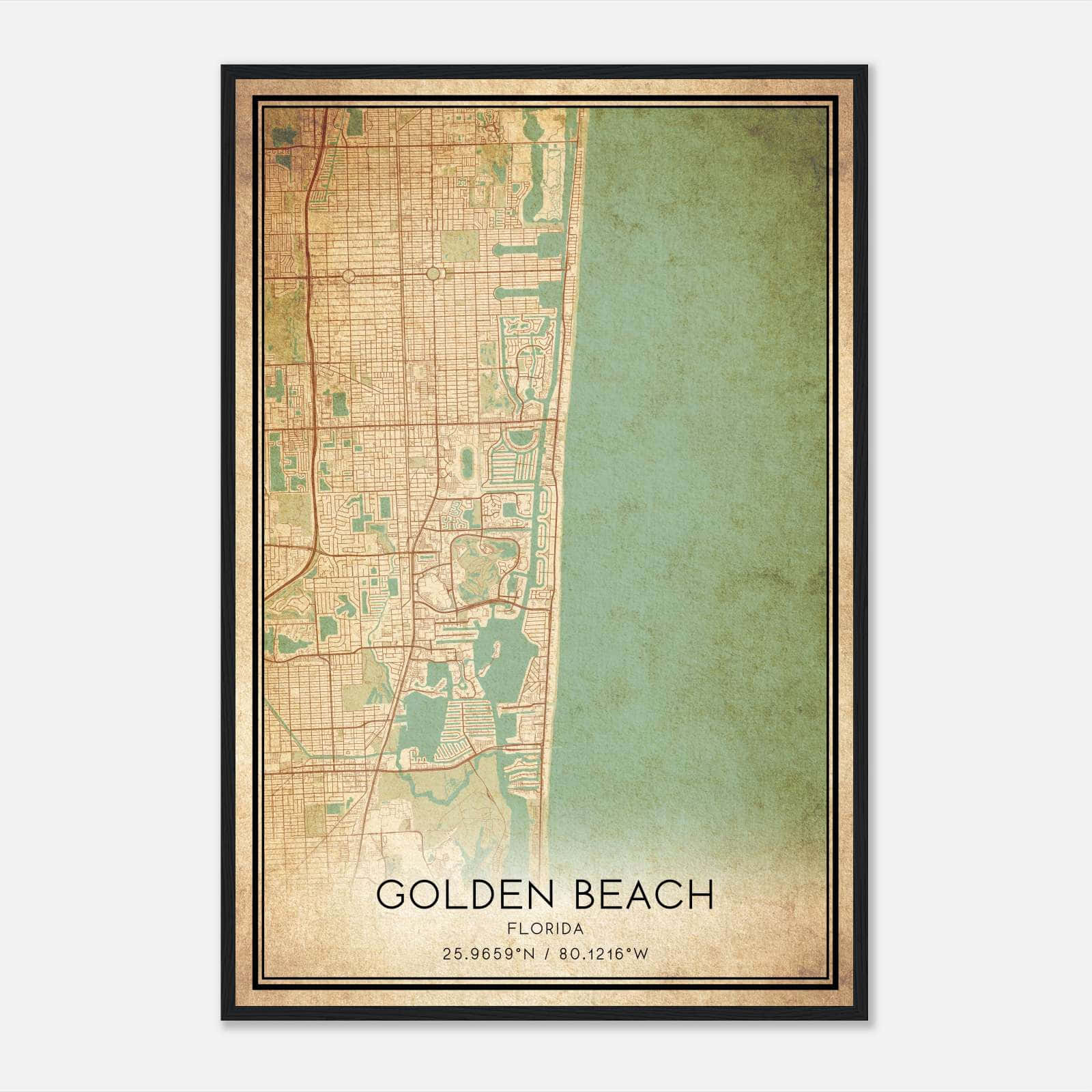 Vintage Golden Beach Florida Map Poster, Golden Beach FL City Road Wall Art Print Vintage Golden Beach Florida Map Poster, Golden Beach FL City Road Wall Art Print