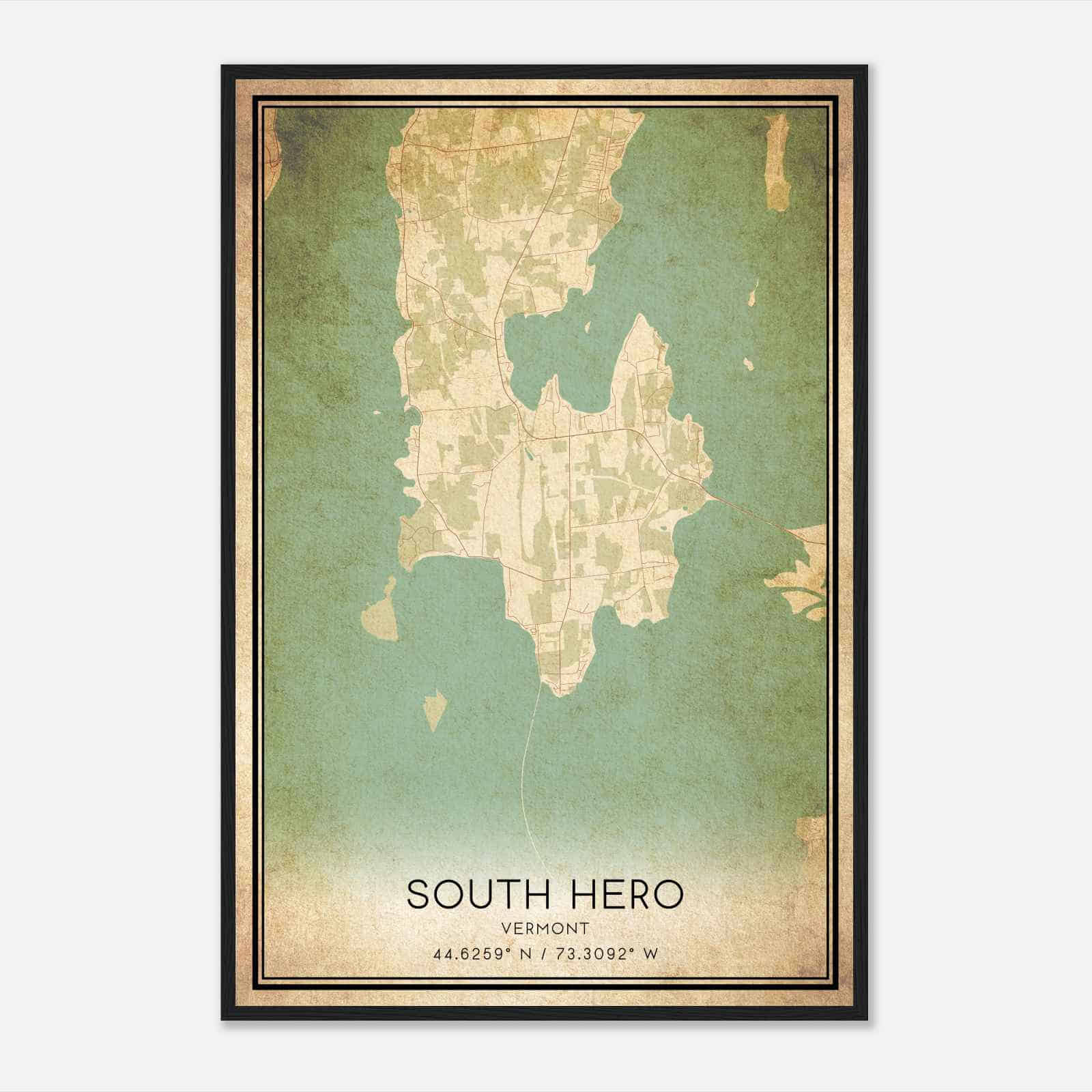 Vintage South Hero Vermont Map Poster, South Hero VT City Road Wall Art Print Vintage South Hero Vermont Map Poster, South Hero VT City Road Wall Art Print