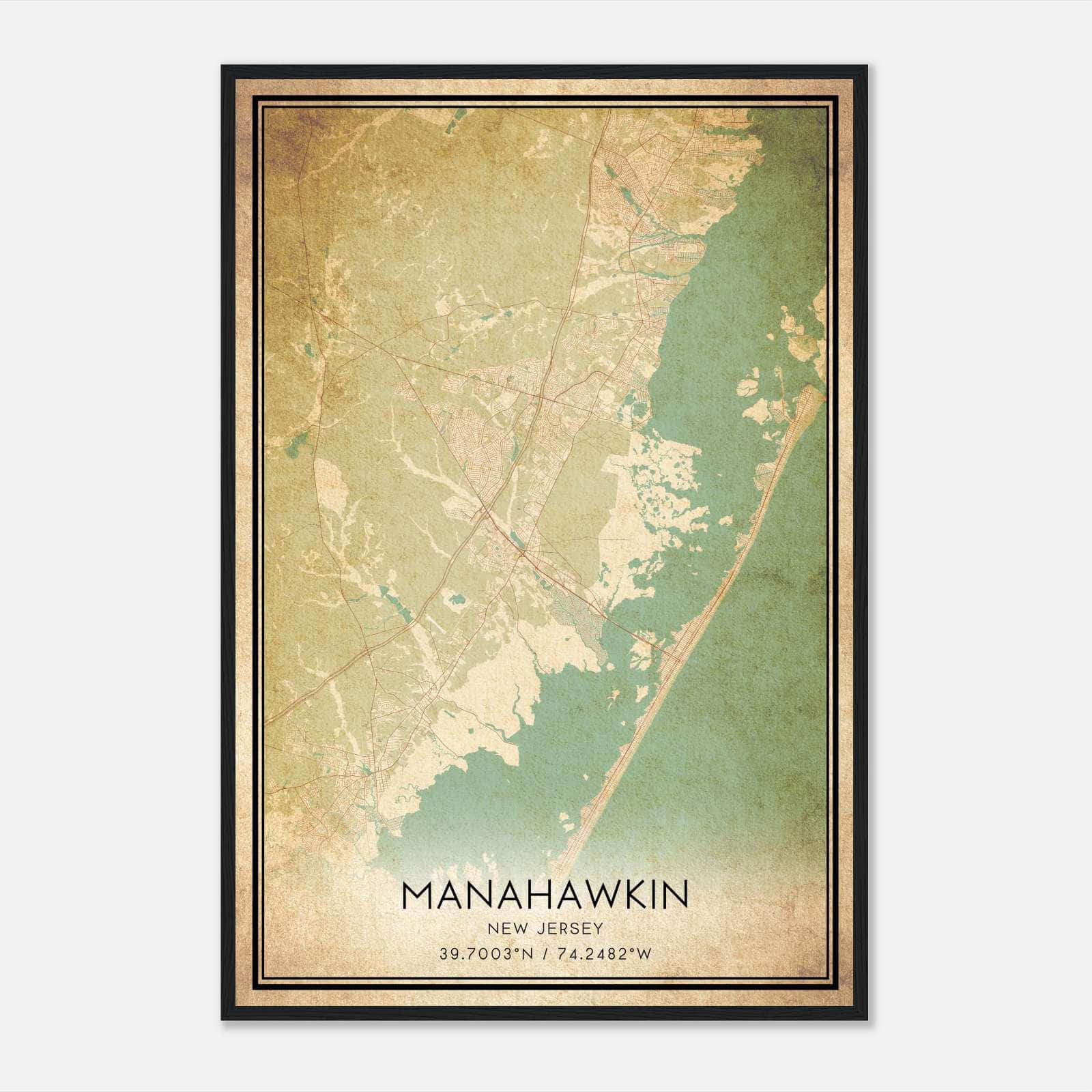 Vintage Manahawkin New Jersey Map Poster, Manahawkin NJ City Road Wall Art Print Vintage Manahawkin New Jersey Map Poster, Manahawkin NJ City Road Wall Art Print