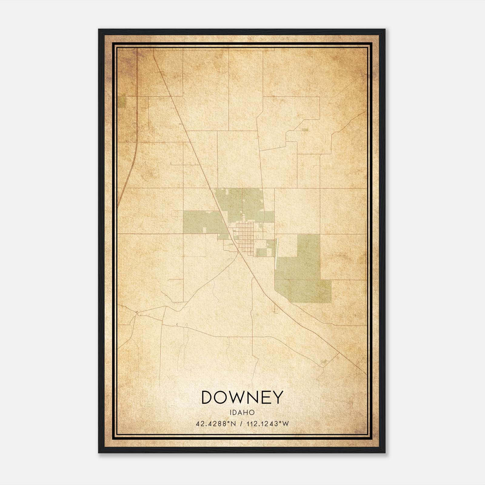 Vintage Downey Idaho Map Poster, Downey ID City Road Wall Art Print Vintage Downey Idaho Map Poster, Downey ID City Road Wall Art Print