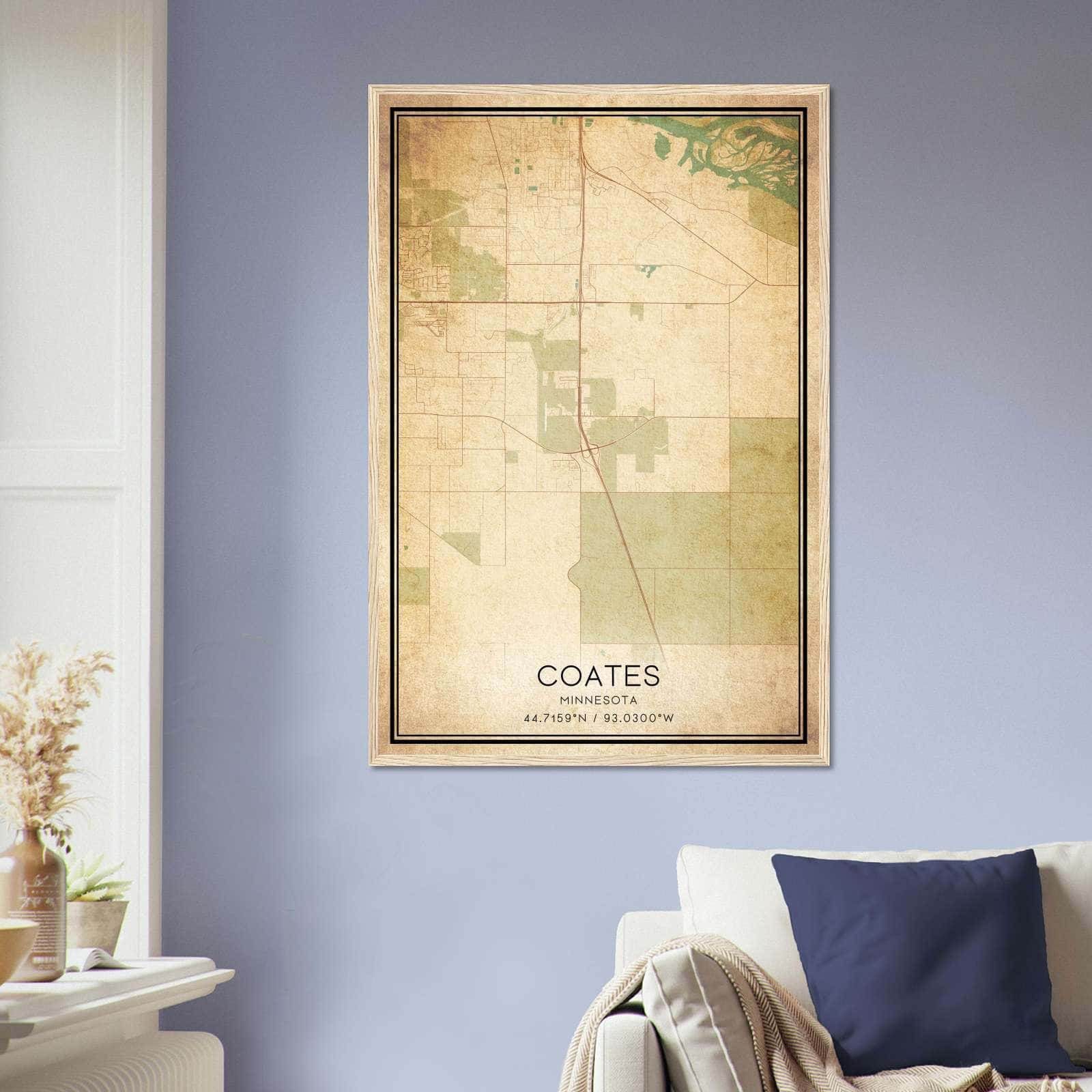 Vintage Coates Minnesota Map Poster, Coates MN City Road Wall Art Print