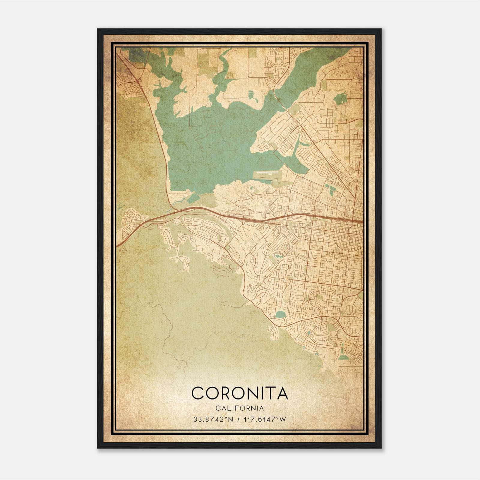 Vintage Coronita California Map Poster, Coronita CA City Road Wall Art Print Vintage Coronita California Map Poster, Coronita CA City Road Wall Art Print