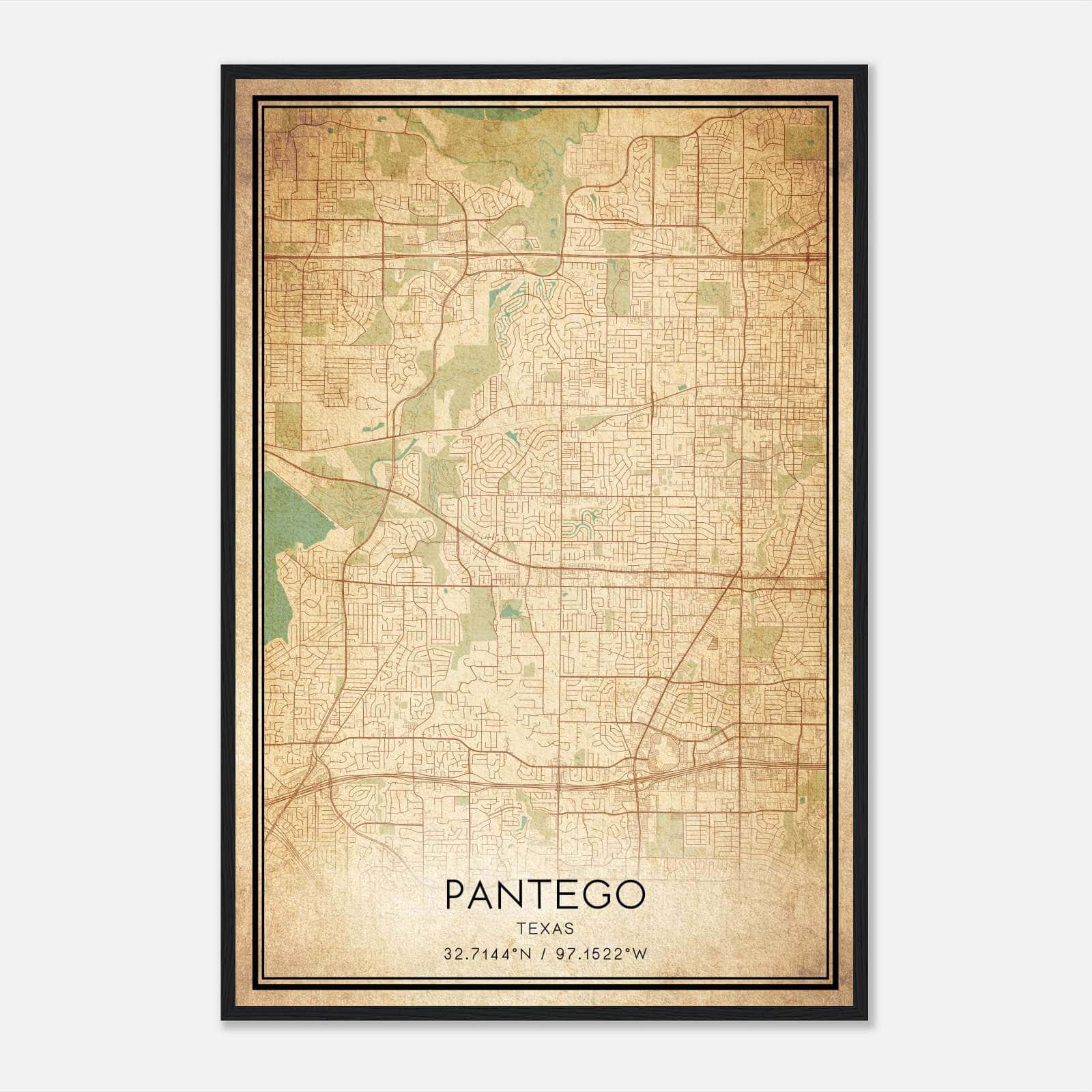 Vintage Pantego Texas Map Poster, Pantego TX City Road Wall Art Print Vintage Pantego Texas Map Poster, Pantego TX City Road Wall Art Print