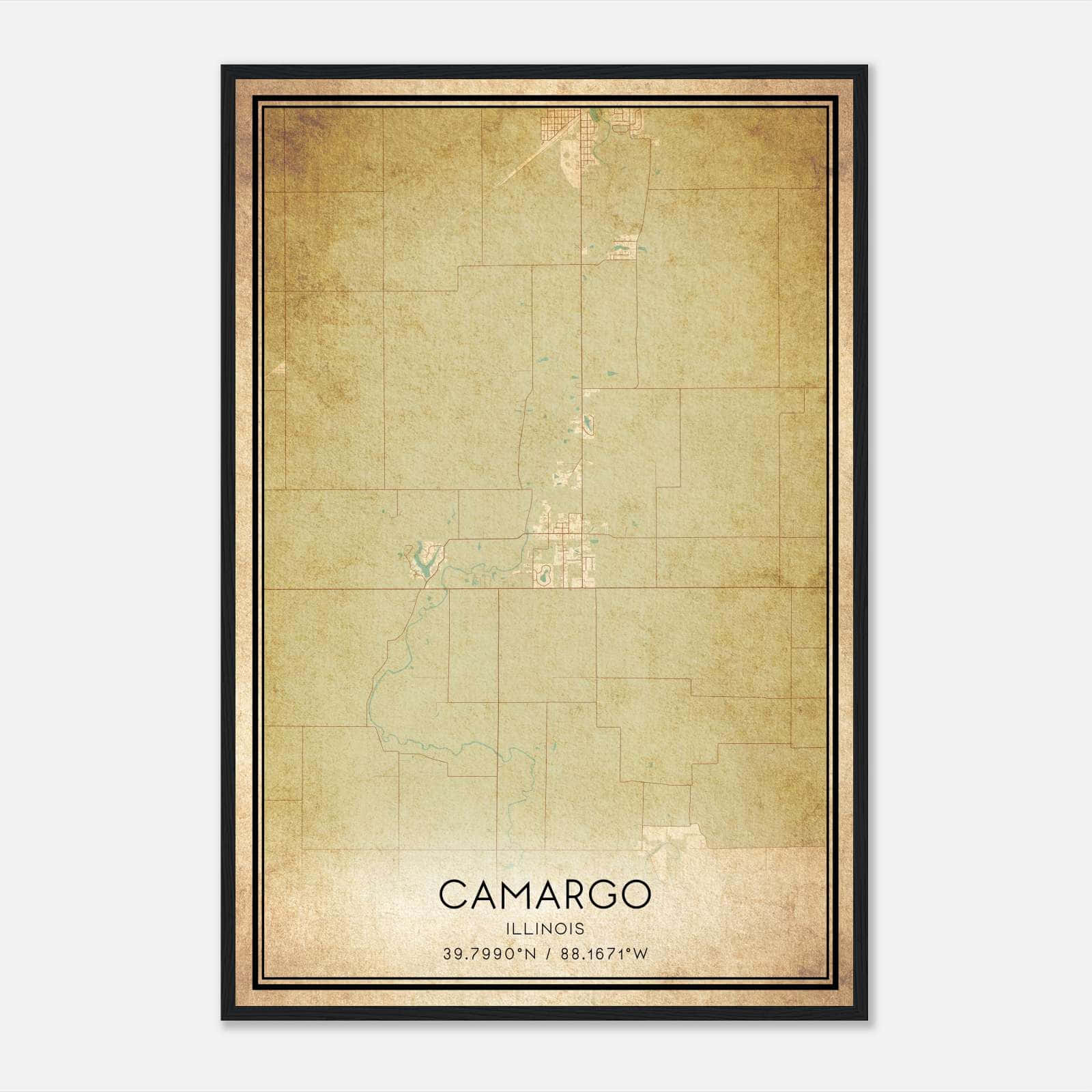 Vintage Camargo Illinois Map Poster, Camargo IL City Road Wall Art Print Vintage Camargo Illinois Map Poster, Camargo IL City Road Wall Art Print