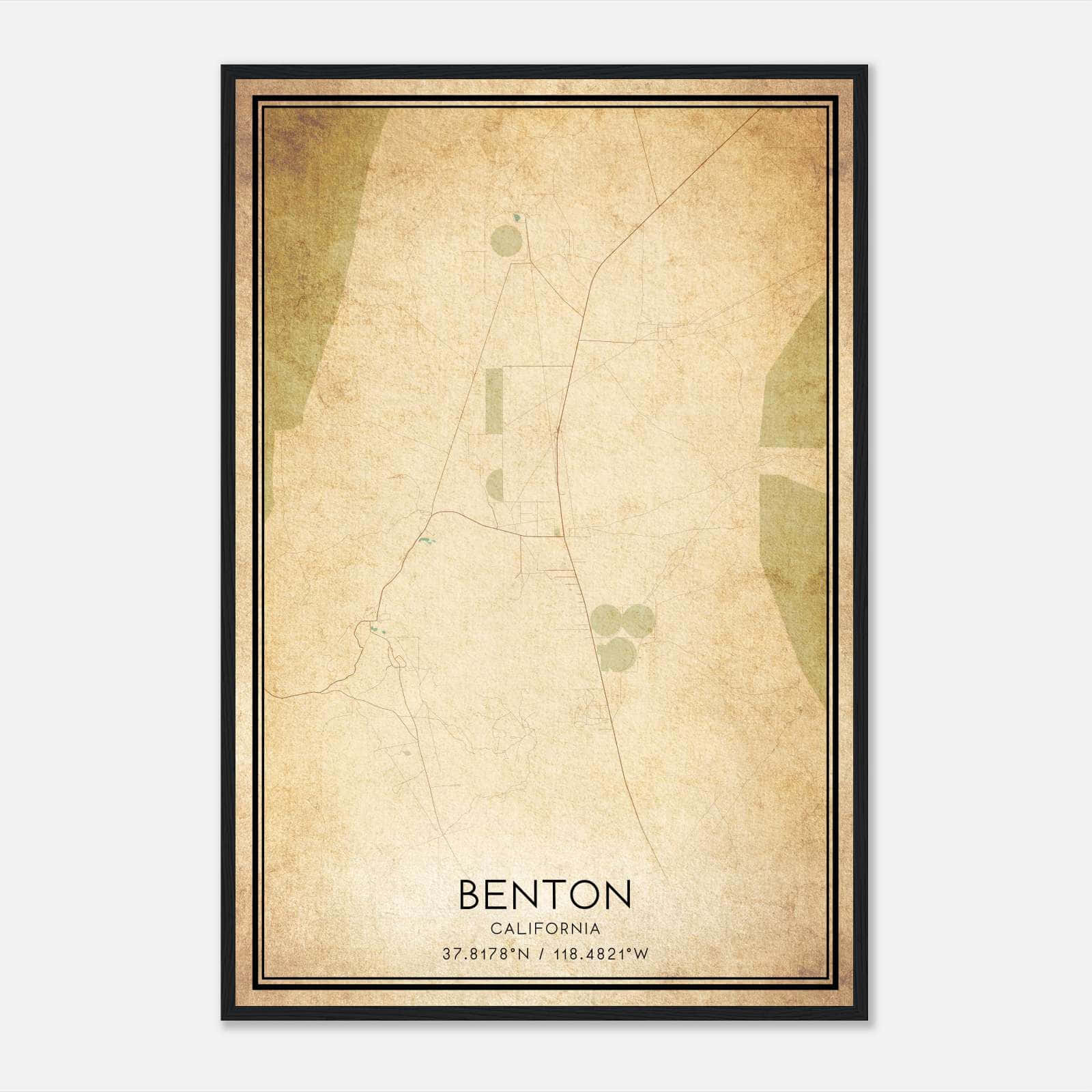 Vintage Benton California Map Poster, Benton CA City Road Wall Art Print Vintage Benton California Map Poster, Benton CA City Road Wall Art Print
