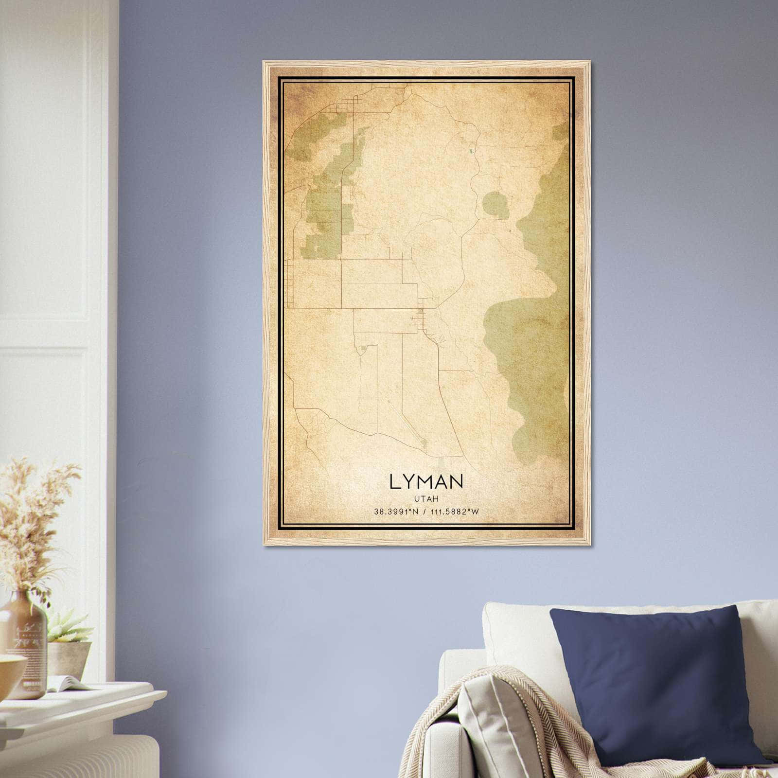 Vintage Lyman Utah Map Poster, Lyman UT City Road Wall Art Print