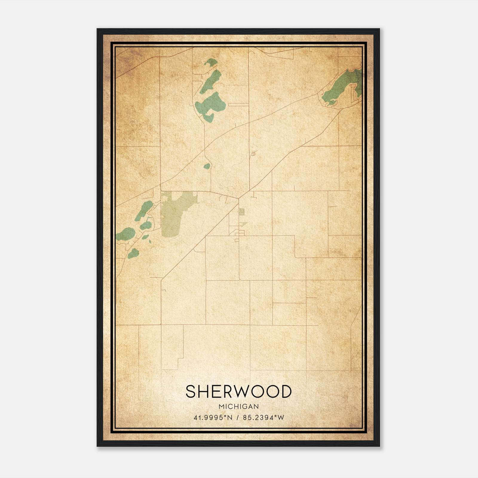 Vintage Sherwood Michigan Map Poster, Sherwood MI City Road Wall Art Print Vintage Sherwood Michigan Map Poster, Sherwood MI City Road Wall Art Print
