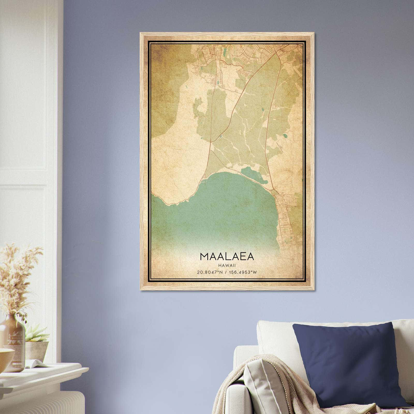 Vintage Maalaea Hawaii Map Poster, Maalaea HI City Road Wall Art Print