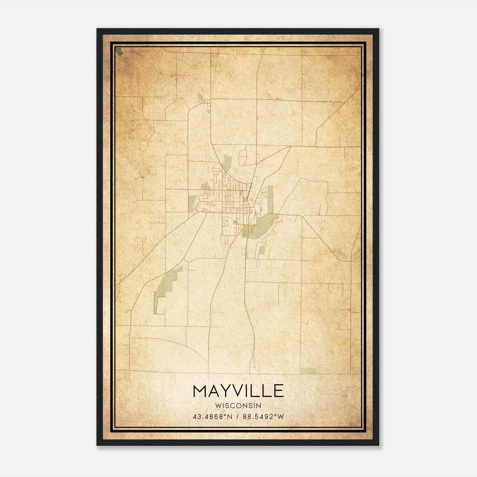 Vintage Mayville Wisconsin Map Poster, Mayville WI City Road Wall Art Print Vintage Mayville Wisconsin Map Poster, Mayville WI City Road Wall Art Print