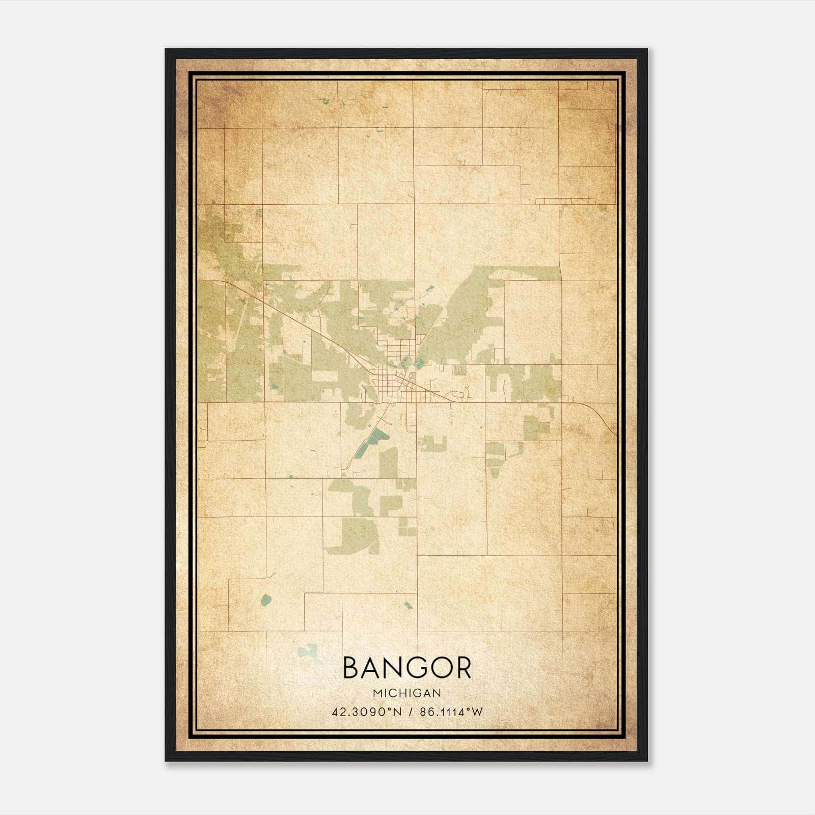 Vintage Bangor Michigan Map Poster, Bangor MI City Road Wall Art Print Vintage Bangor Michigan Map Poster, Bangor MI City Road Wall Art Print