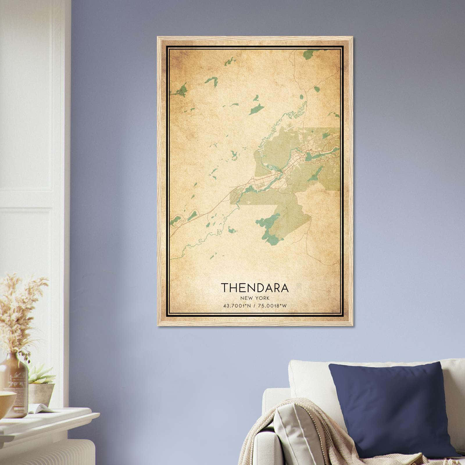 Vintage Thendara New York Map Poster, Thendara NY City Road Wall Art Print