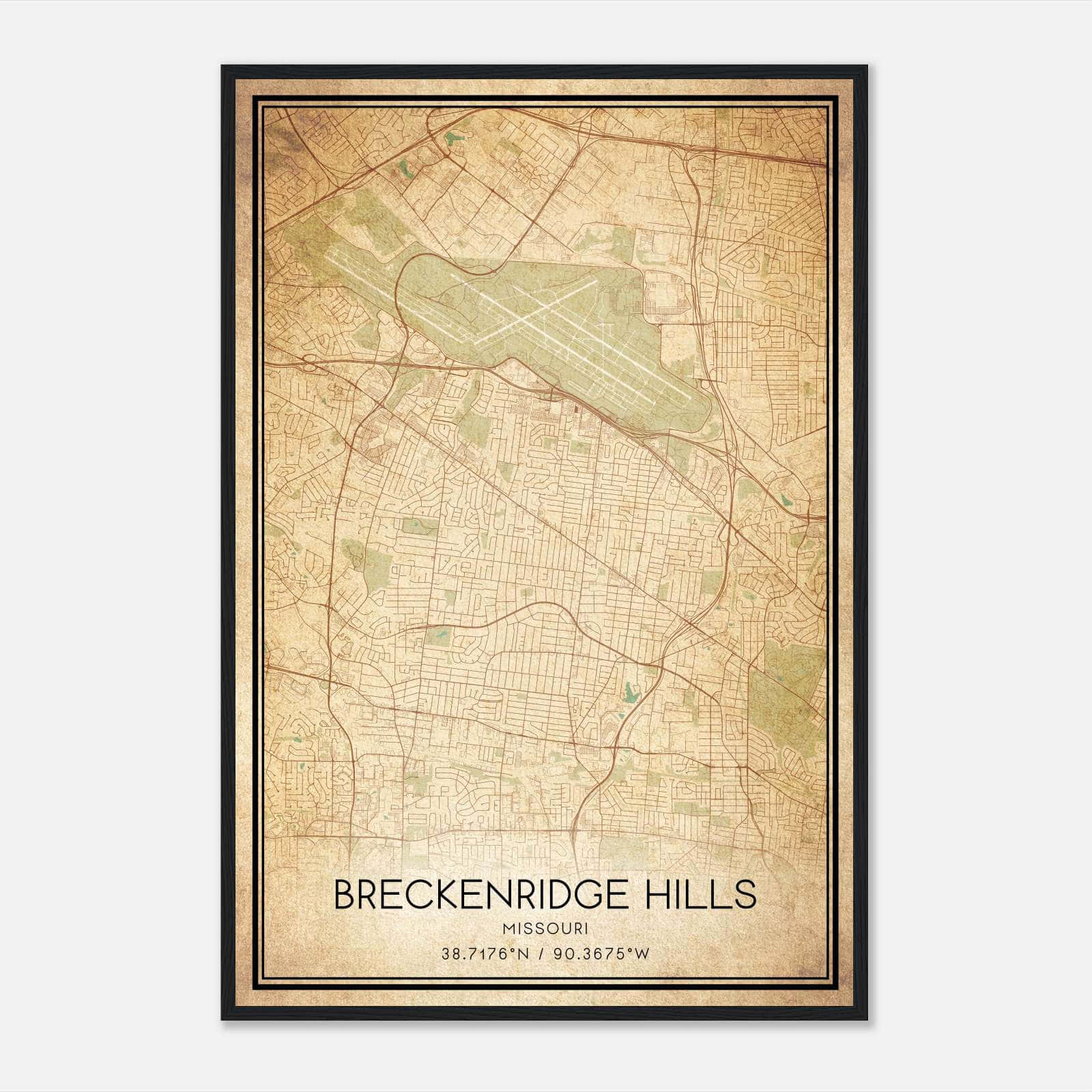 Vintage Breckenridge Hills Missouri Map Poster, Breckenridge Hills MO City Road Wall Art Print Vintage Breckenridge Hills Missouri Map Poster, Breckenridge Hills MO City Road Wall Art Print