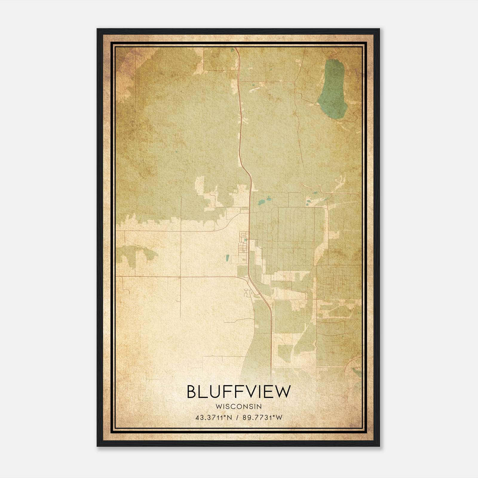 Vintage Bluffview Wisconsin Map Poster, Bluffview WI City Road Wall Art Print Vintage Bluffview Wisconsin Map Poster, Bluffview WI City Road Wall Art Print