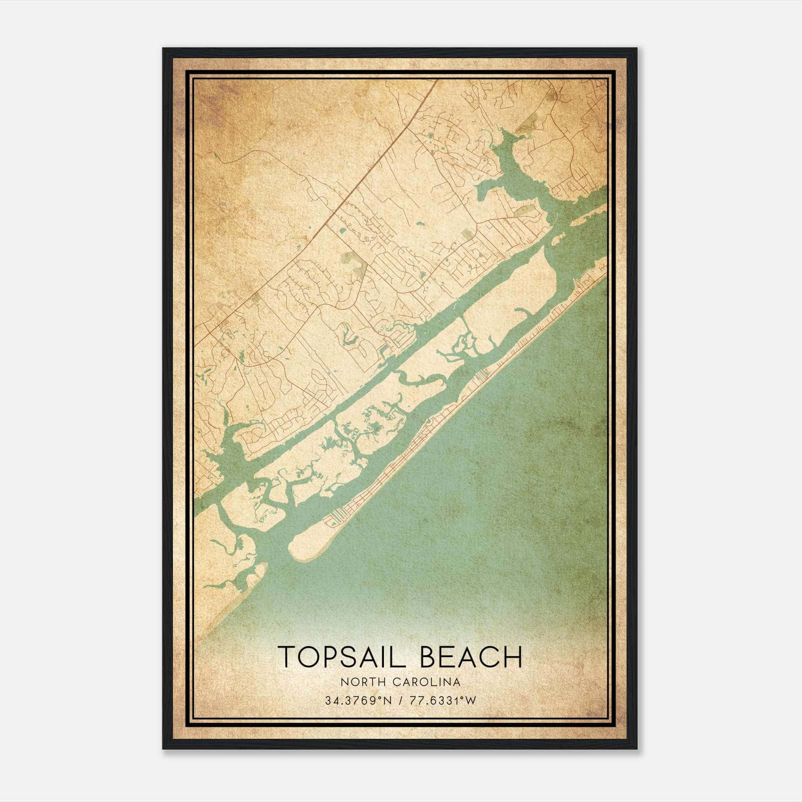 Vintage Topsail Beach North Carolina Map Poster, Topsail Beach NC City Road Wall Art Print Vintage Topsail Beach North Carolina Map Poster, Topsail Beach NC City Road Wall Art Print