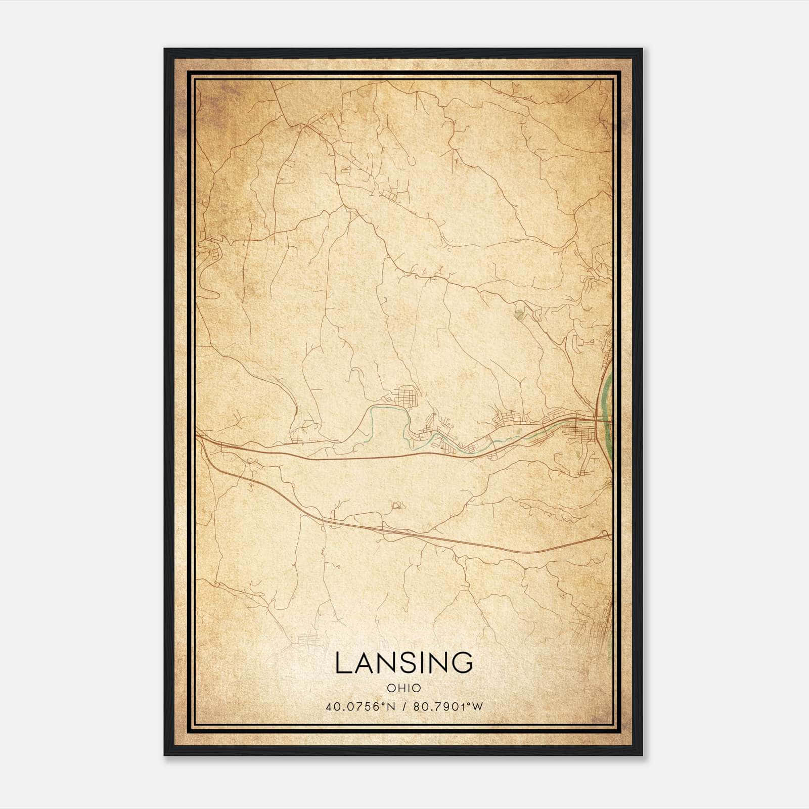 Vintage Lansing Ohio Map Poster, Lansing OH City Road Wall Art Print Vintage Lansing Ohio Map Poster, Lansing OH City Road Wall Art Print