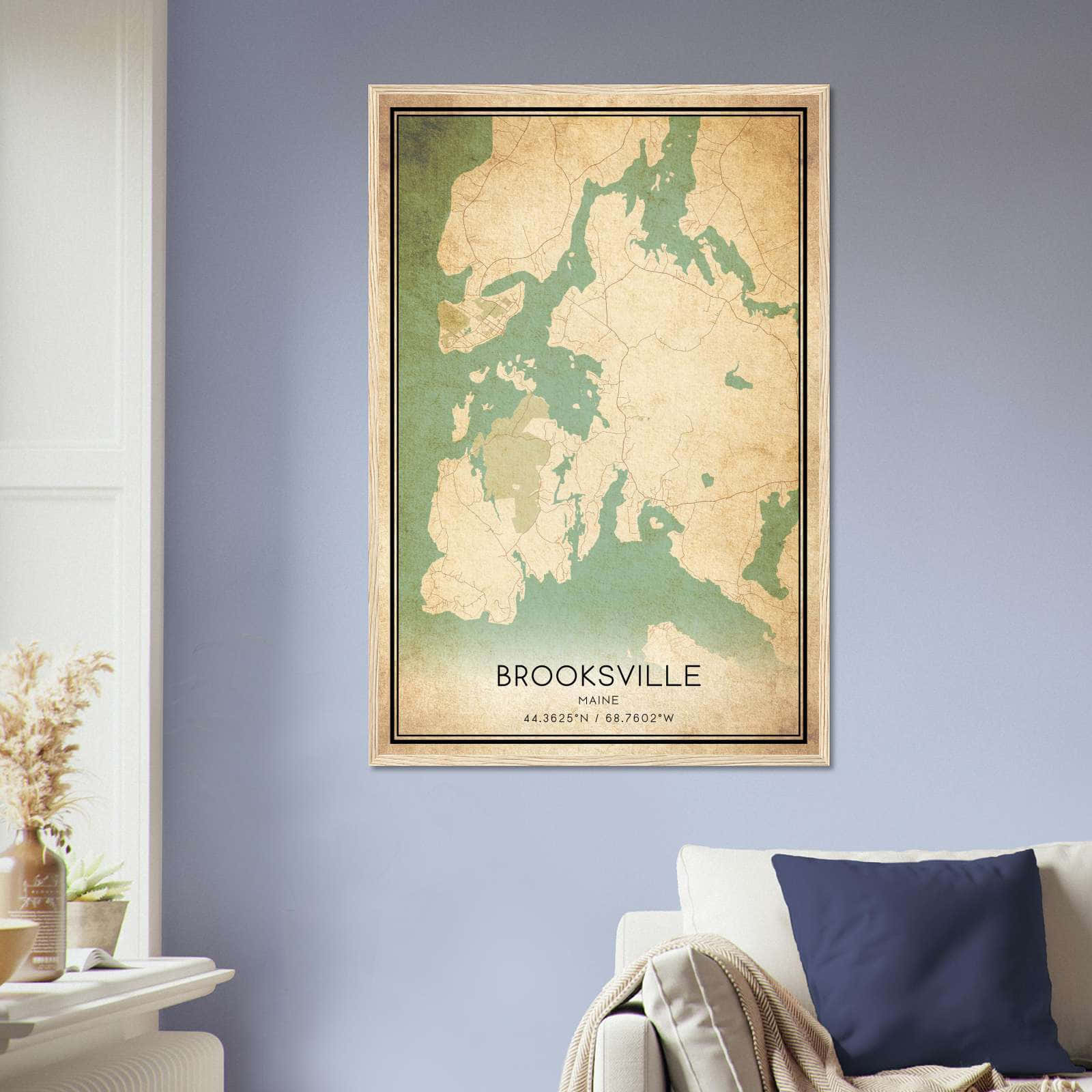 Vintage Brooksville Maine Map Poster, Brooksville ME City Road Wall Art Print
