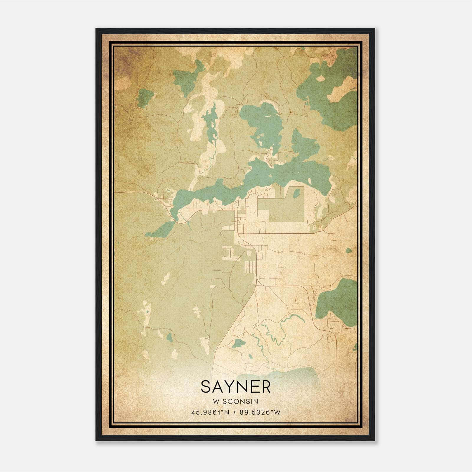 Vintage Sayner Wisconsin Map Poster, Sayner WI City Road Wall Art Print Vintage Sayner Wisconsin Map Poster, Sayner WI City Road Wall Art Print
