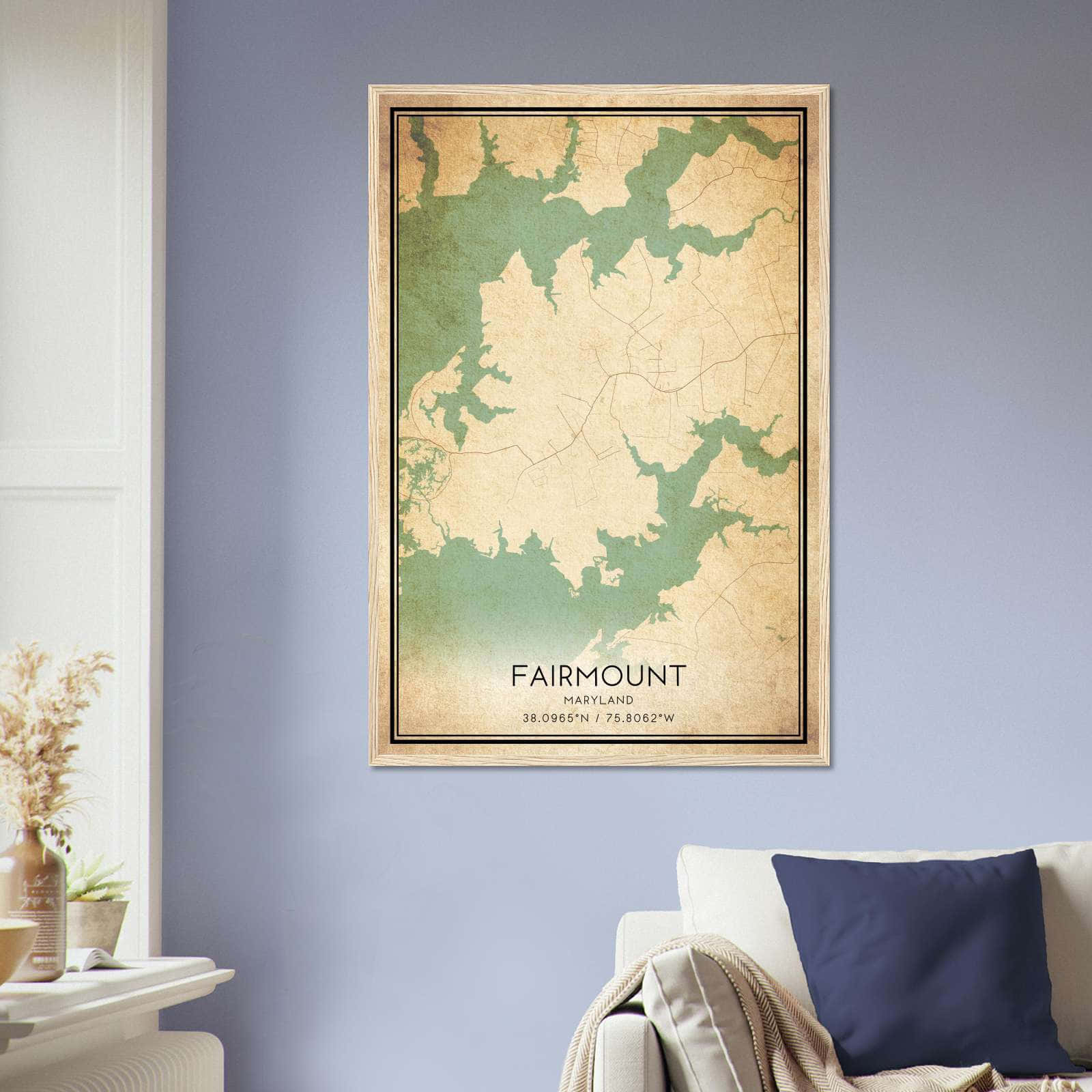 Vintage Fairmount Maryland Map Poster, Fairmount MD City Road Wall Art Print