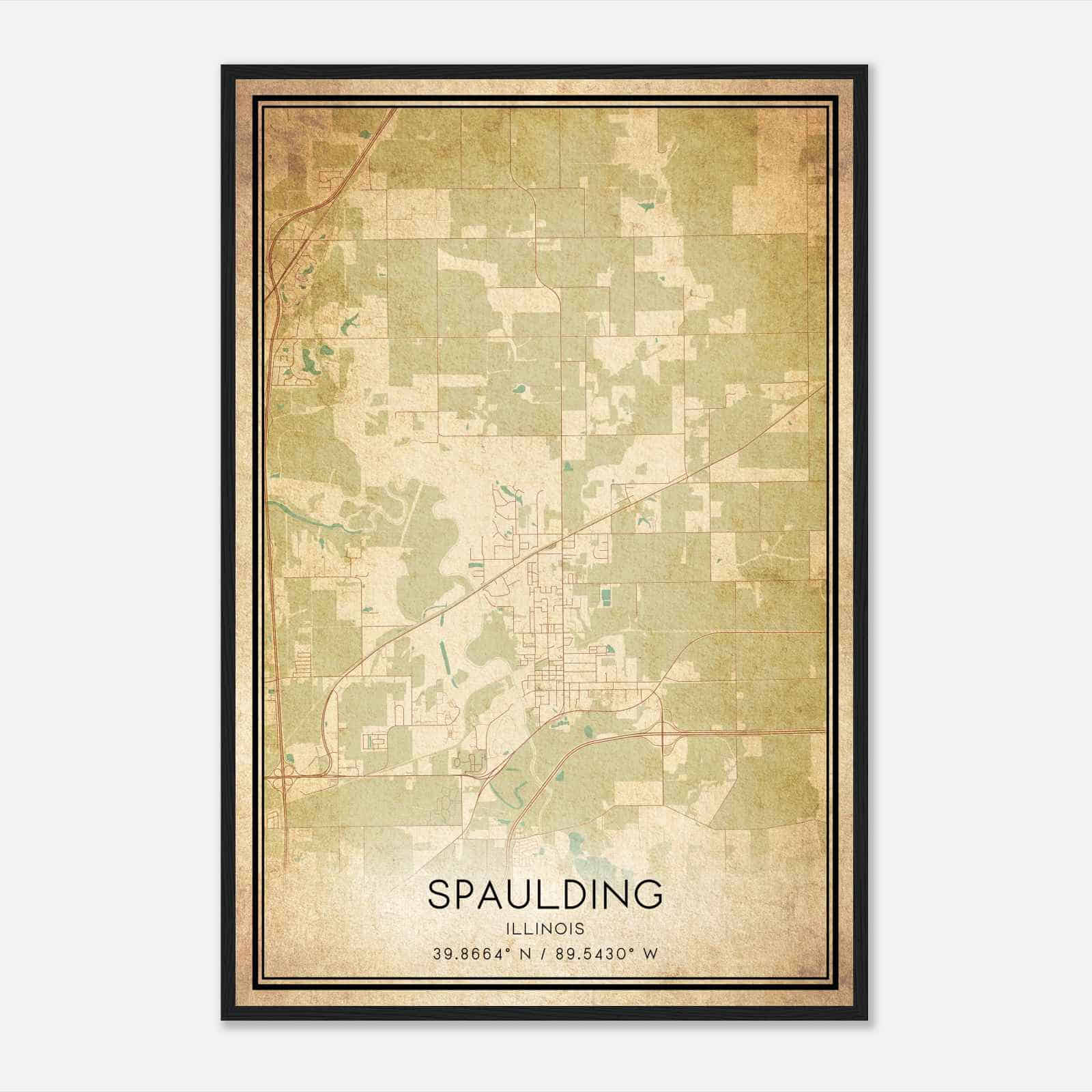 Vintage Spaulding Illinois Map Poster, Spaulding IL City Road Wall Art Print Vintage Spaulding Illinois Map Poster, Spaulding IL City Road Wall Art Print