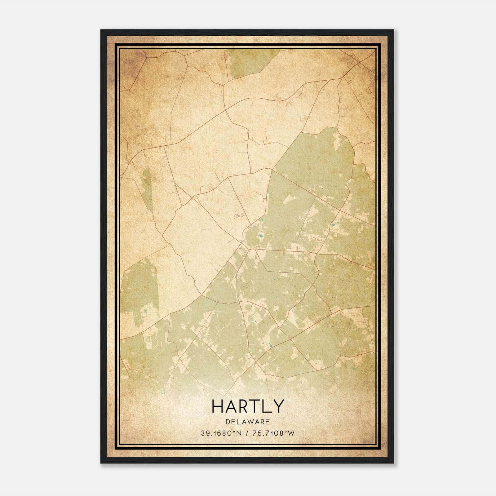 Vintage Hartly Delaware Map Poster, Hartly DE City Road Wall Art Print Vintage Hartly Delaware Map Poster, Hartly DE City Road Wall Art Print