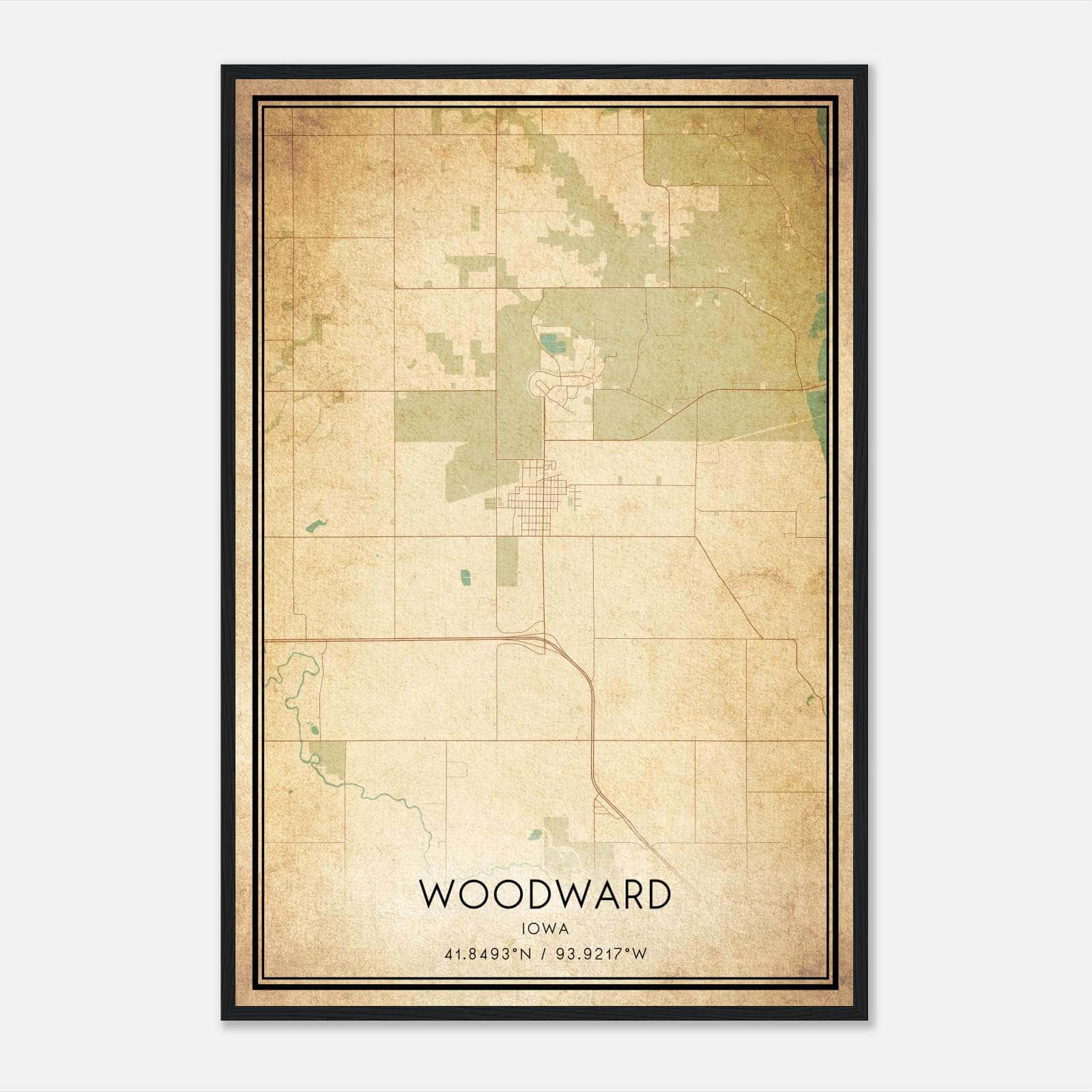 Vintage Woodward Iowa Map Poster, Woodward IA City Road Wall Art Print Vintage Woodward Iowa Map Poster, Woodward IA City Road Wall Art Print