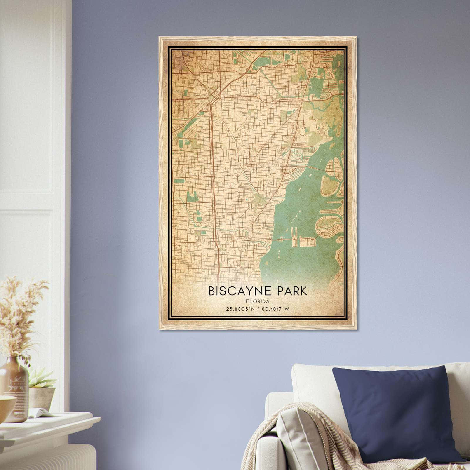 Vintage Biscayne Park Florida Map Poster, Biscayne Park FL City Road Wall Art Print