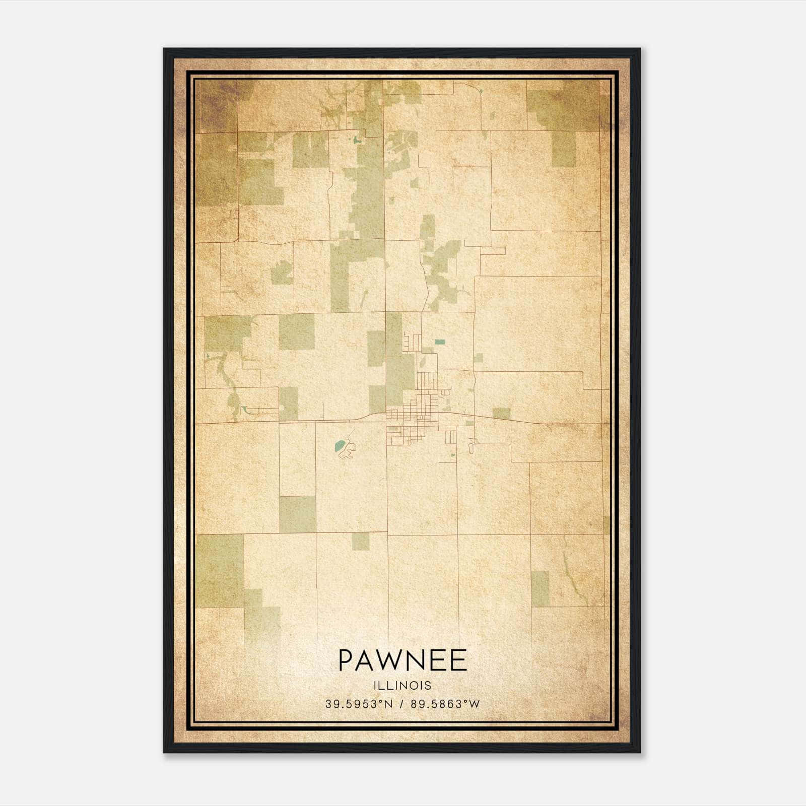 Vintage Pawnee Illinois Map Poster, Pawnee IL City Road Wall Art Print Vintage Pawnee Illinois Map Poster, Pawnee IL City Road Wall Art Print
