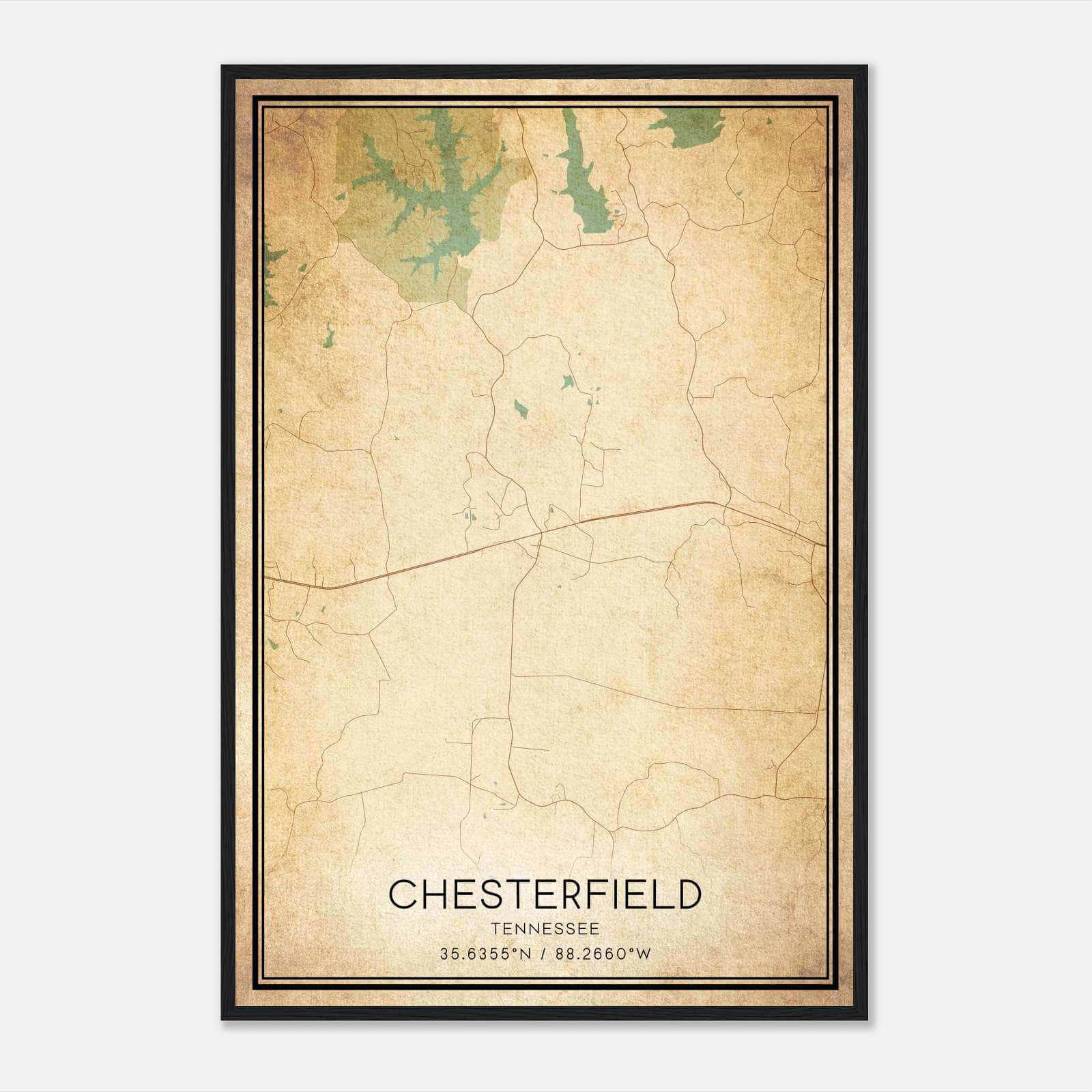 Vintage Chesterfield Tennessee Map Poster, Chesterfield TN City Road Wall Art Print Vintage Chesterfield Tennessee Map Poster, Chesterfield TN City Road Wall Art Print