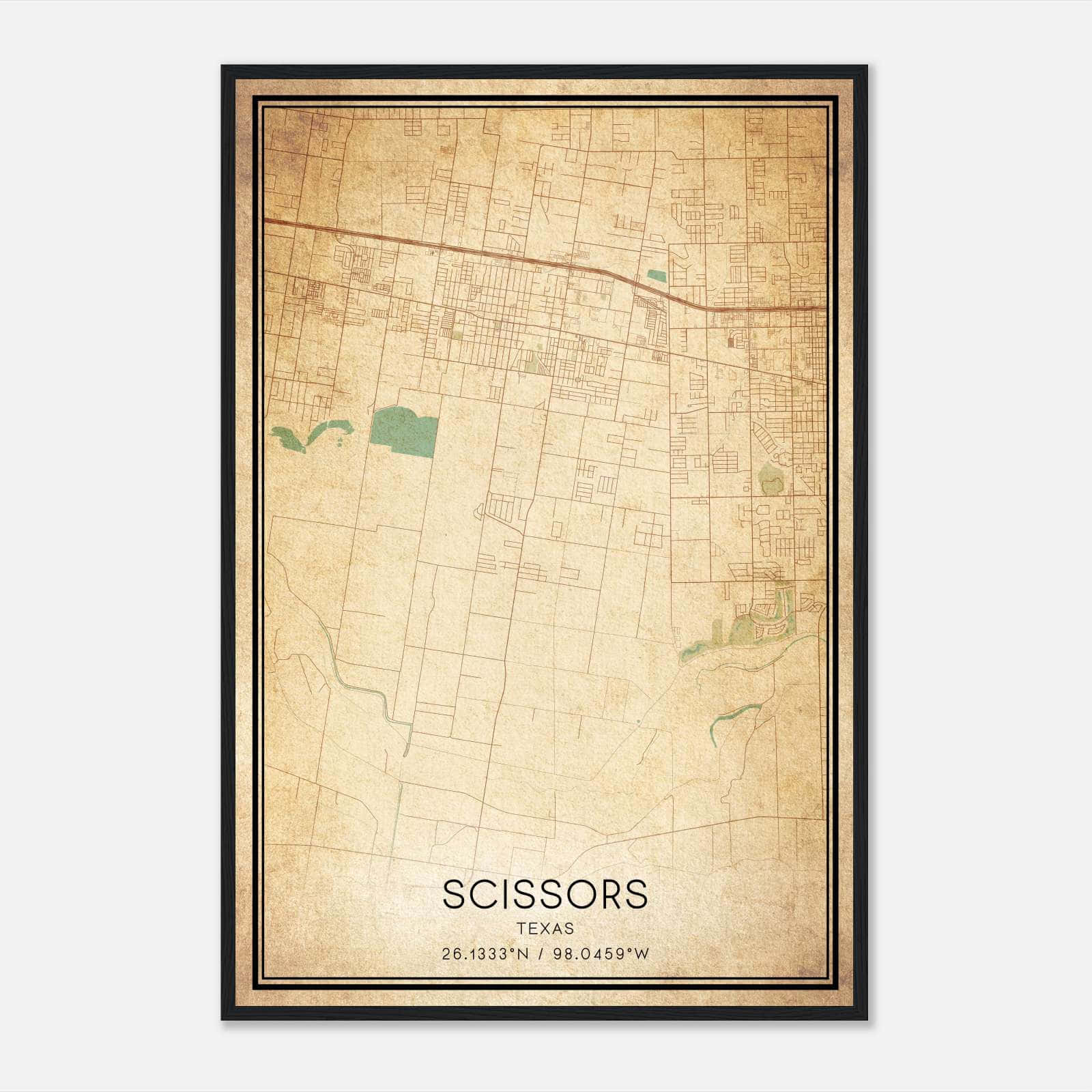 Vintage Scissors Texas Map Poster, Scissors TX City Road Wall Art Print Vintage Scissors Texas Map Poster, Scissors TX City Road Wall Art Print