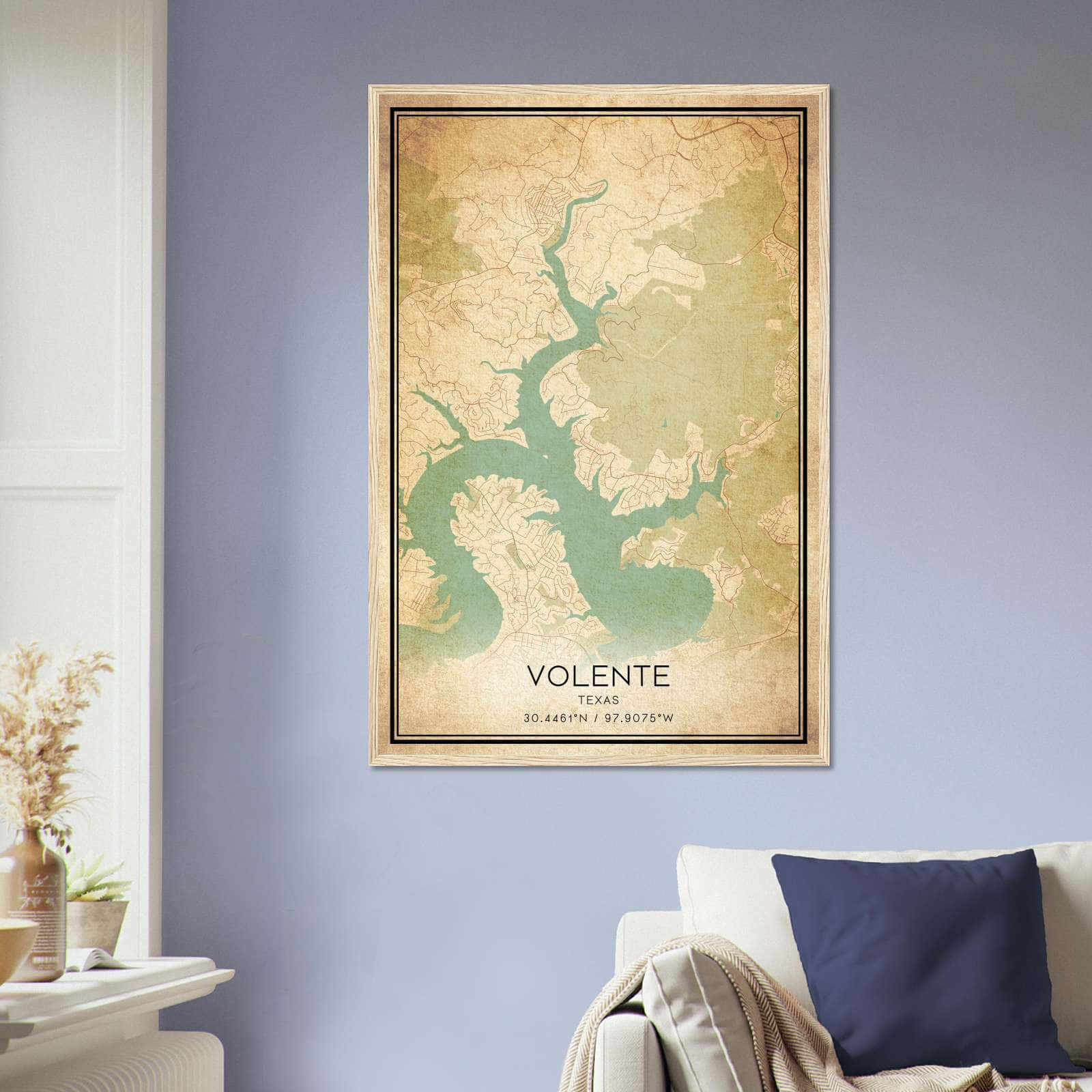 Vintage Volente Texas Map Poster, Volente TX City Road Wall Art Print