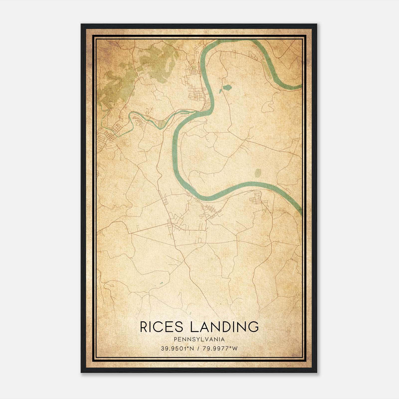 Vintage Rices Landing Pennsylvania Map Poster, Rices Landing PA City Road Wall Art Print Vintage Rices Landing Pennsylvania Map Poster, Rices Landing PA City Road Wall Art Print
