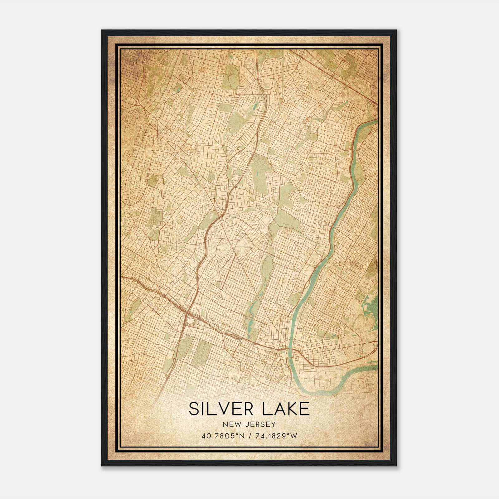 Vintage Silver Lake New Jersey Map Poster, Silver Lake NJ City Road Wall Art Print Vintage Silver Lake New Jersey Map Poster, Silver Lake NJ City Road Wall Art Print