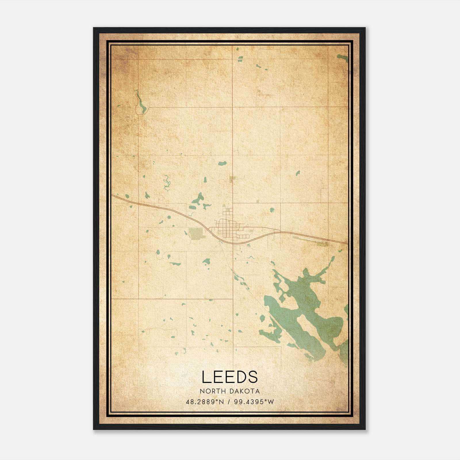 Vintage Leeds North Dakota Map Poster, Leeds ND City Road Wall Art Print Vintage Leeds North Dakota Map Poster, Leeds ND City Road Wall Art Print
