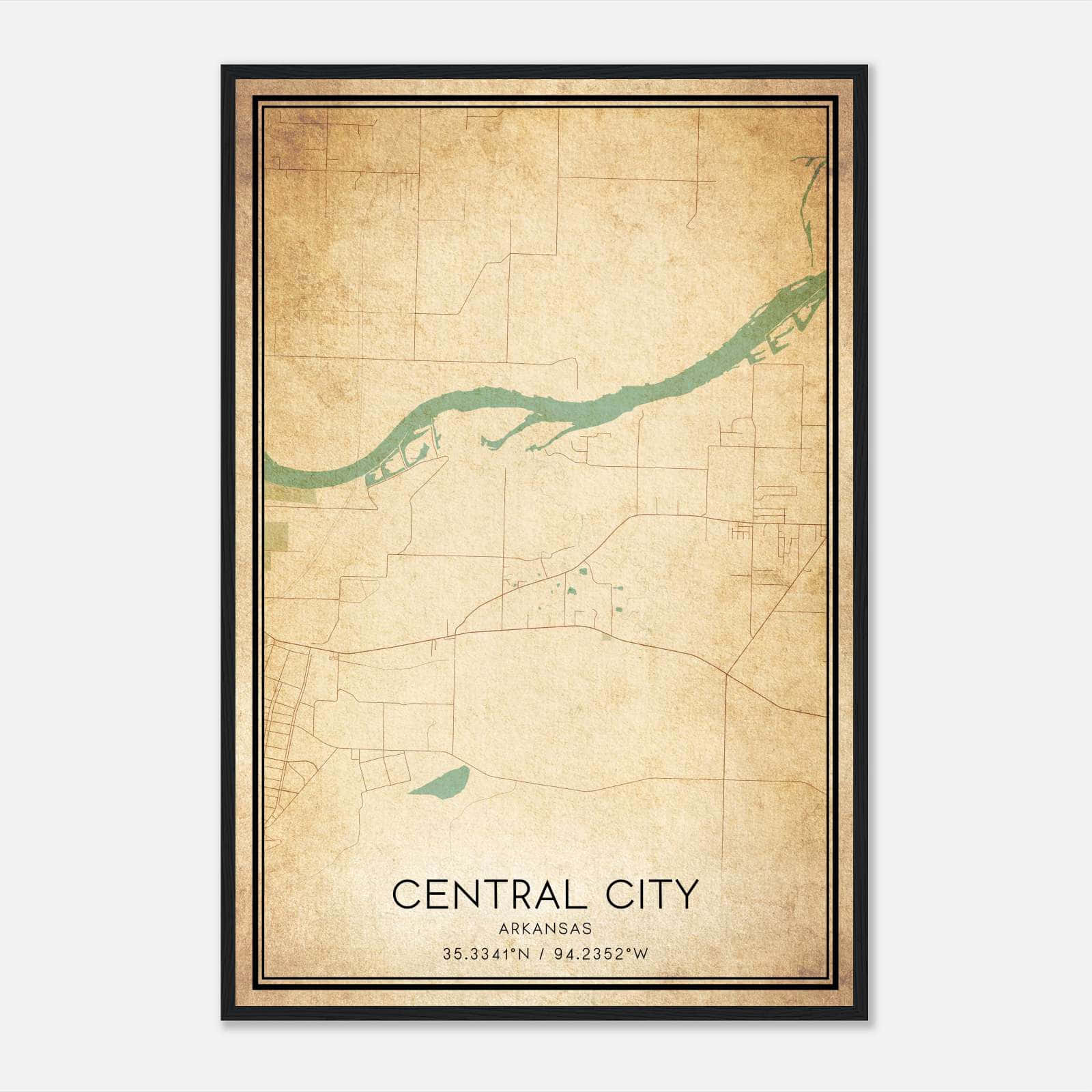 Vintage Central City Arkansas Map Poster, Central City AR City Road Wall Art Print Vintage Central City Arkansas Map Poster, Central City AR City Road Wall Art Print