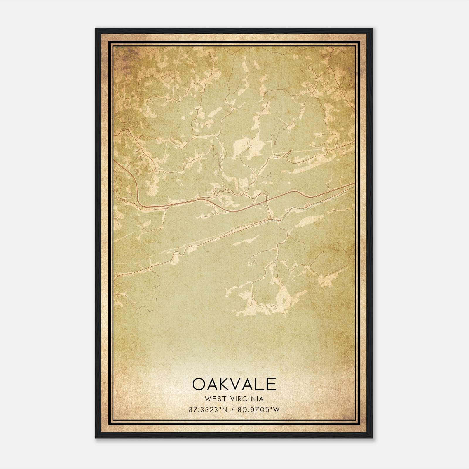 Vintage Oakvale West Virginia Map Poster, Oakvale WV City Road Wall Art Print Vintage Oakvale West Virginia Map Poster, Oakvale WV City Road Wall Art Print