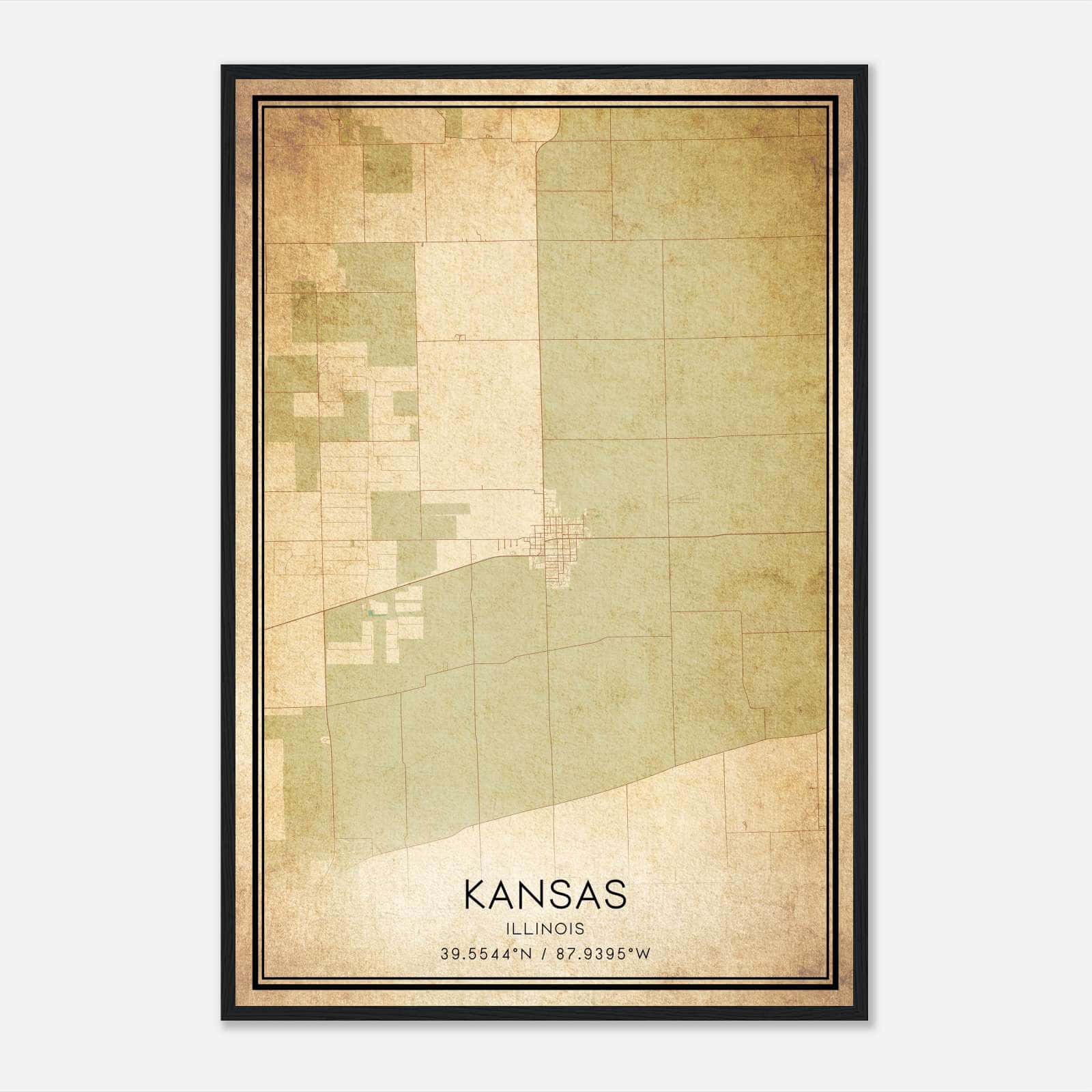 Vintage Kansas Illinois Map Poster, Kansas IL City Road Wall Art Print Vintage Kansas Illinois Map Poster, Kansas IL City Road Wall Art Print