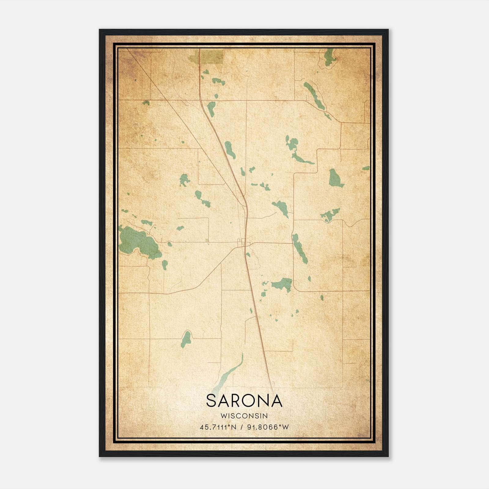 Vintage Sarona Wisconsin Map Poster, Sarona WI City Road Wall Art Print Vintage Sarona Wisconsin Map Poster, Sarona WI City Road Wall Art Print