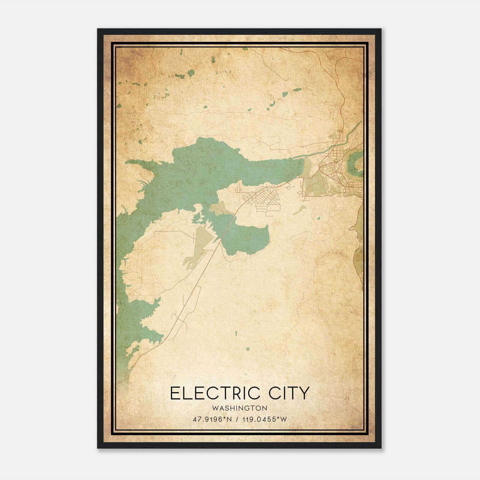 Vintage Electric City Washington Map Poster, Electric City WA City Road Wall Art Print Vintage Electric City Washington Map Poster, Electric City WA City Road Wall Art Print
