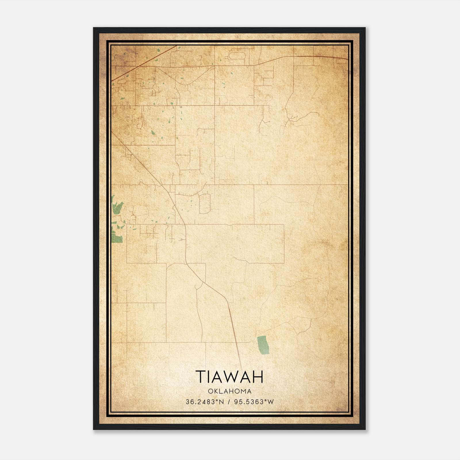 Vintage Tiawah Oklahoma Map Poster, Tiawah OK City Road Wall Art Print Vintage Tiawah Oklahoma Map Poster, Tiawah OK City Road Wall Art Print