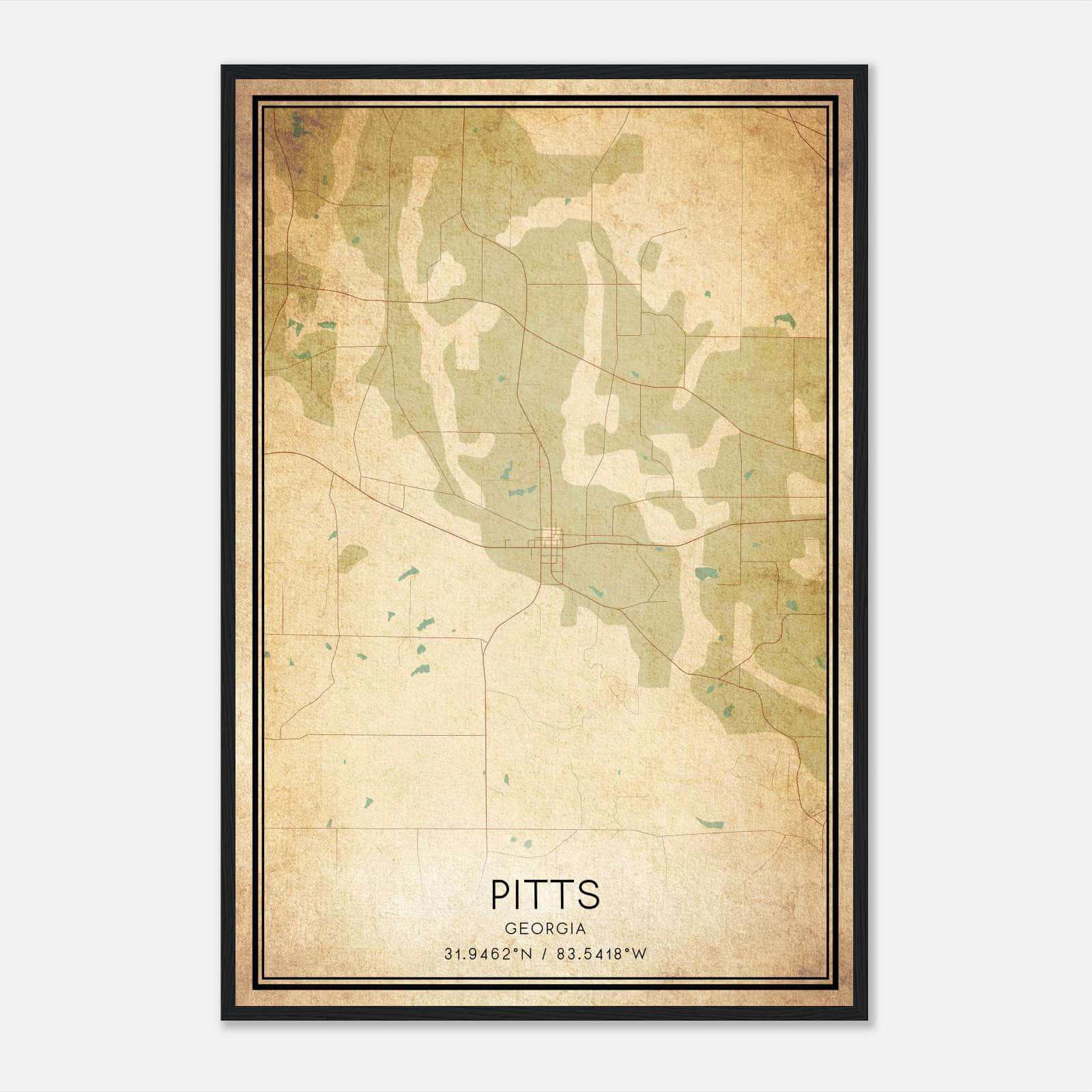 Vintage Pitts Georgia Map Poster, Pitts GA City Road Wall Art Print Vintage Pitts Georgia Map Poster, Pitts GA City Road Wall Art Print
