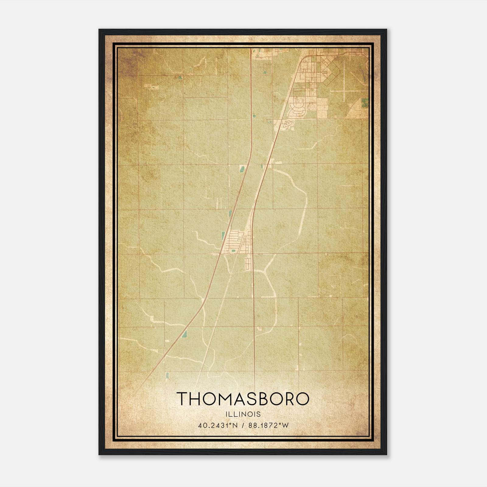 Vintage Thomasboro Illinois Map Poster, Thomasboro IL City Road Wall Art Print Vintage Thomasboro Illinois Map Poster, Thomasboro IL City Road Wall Art Print